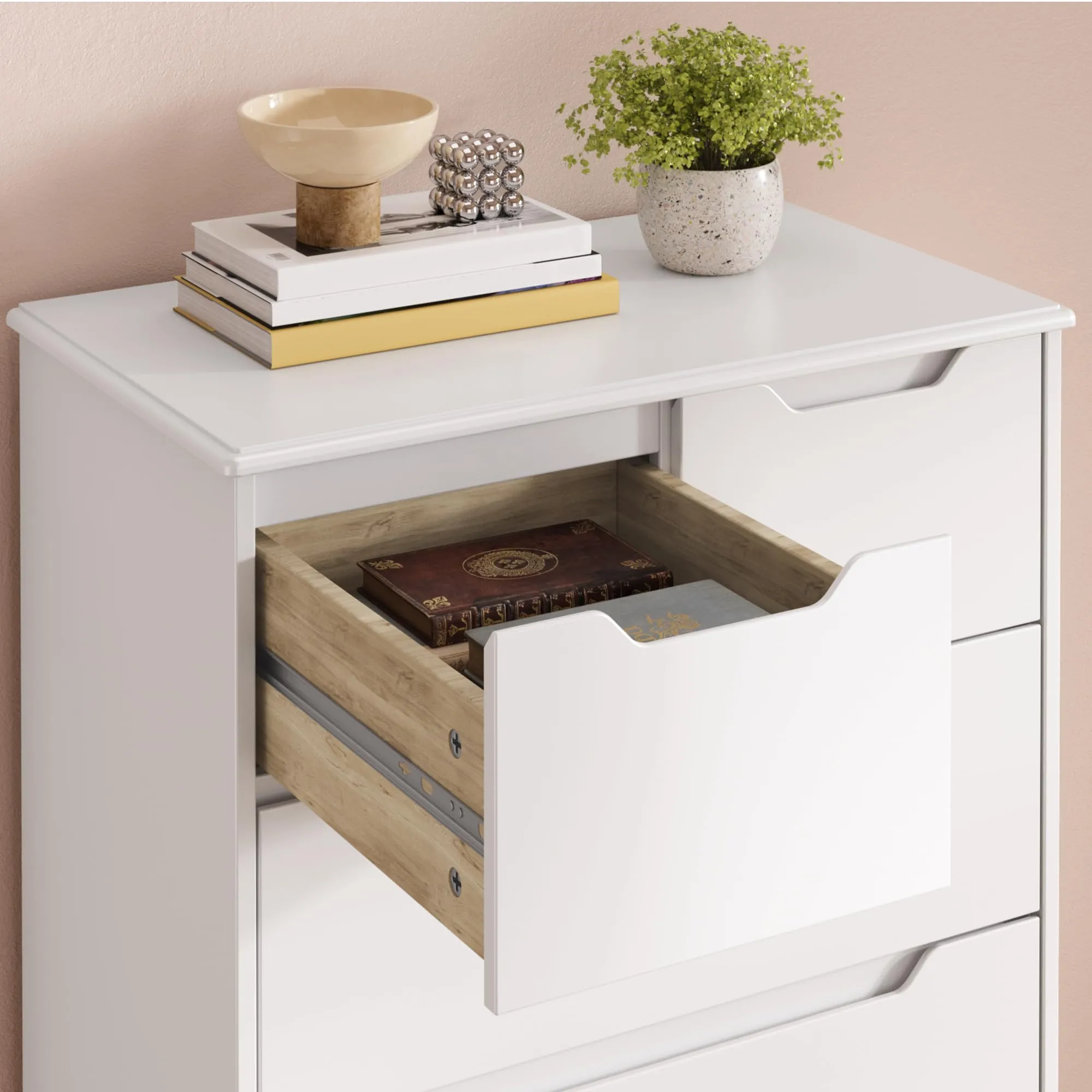 Blishom Cassettiera Camera da Letto con 5 Cassetti, 94 x 72 x 41 cm, Bianco - immagine 9