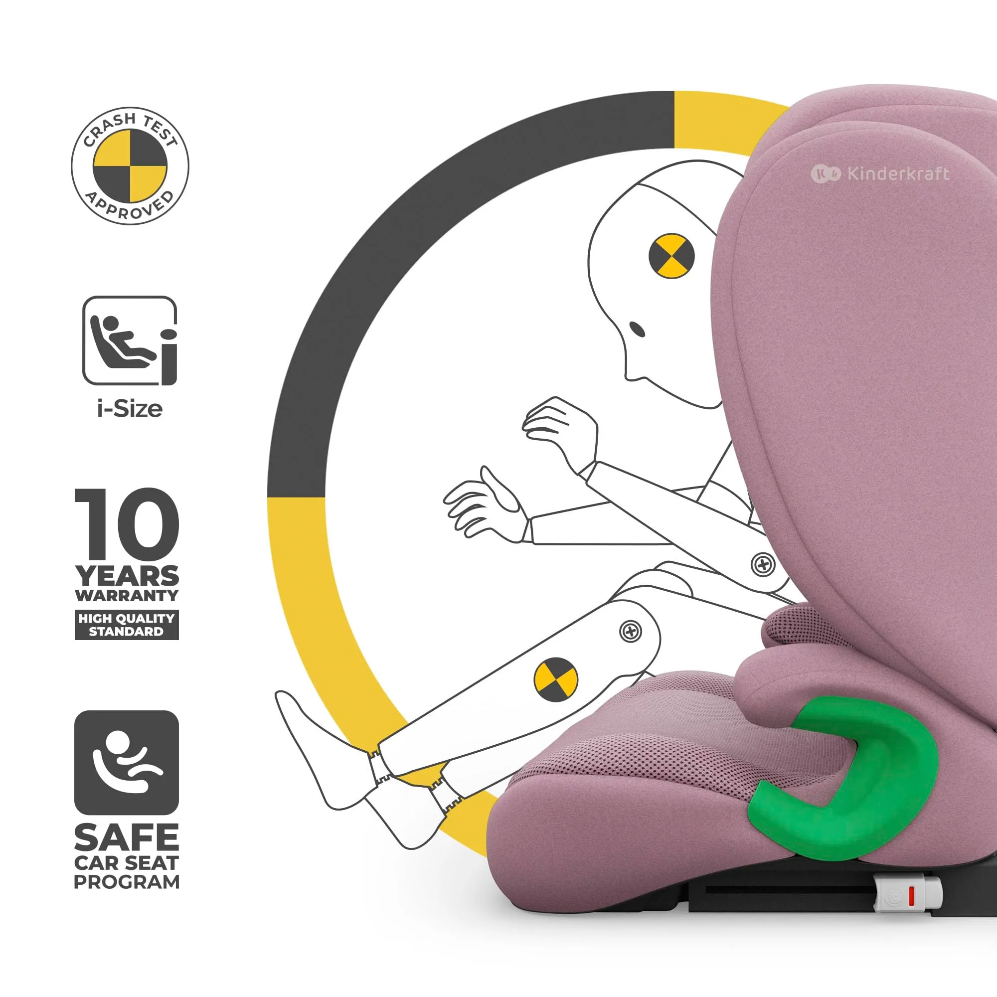 Kinderkraft Junior Fix2 Pro i-Size Seggiolino Auto 15-36 kg, Gruppo 2-3, 100-150 cm, Isofix, Rosa - immagine 4