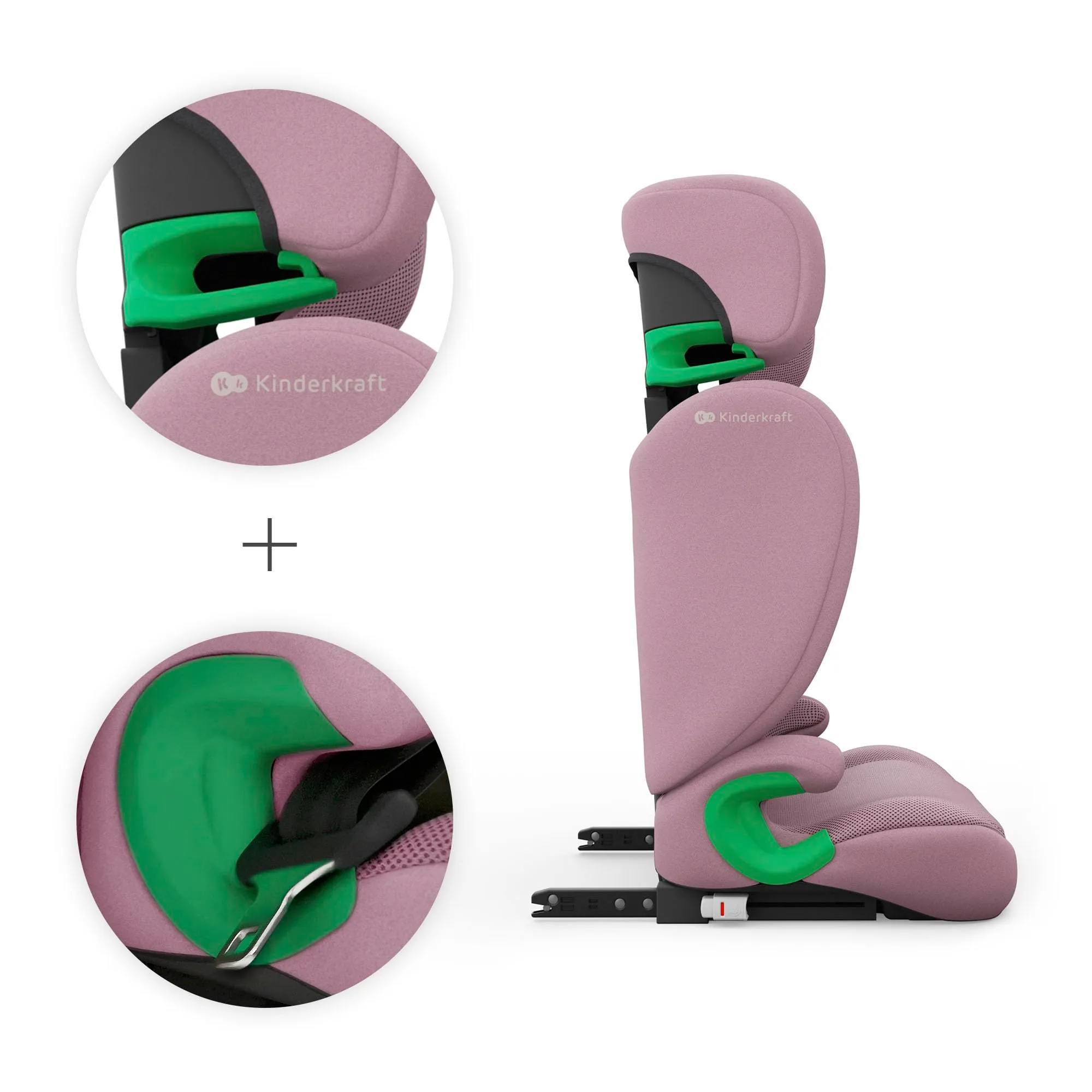 Kinderkraft Junior Fix2 Pro i-Size Seggiolino Auto 15-36 kg, Gruppo 2-3, 100-150 cm, Isofix, Rosa - immagine 6