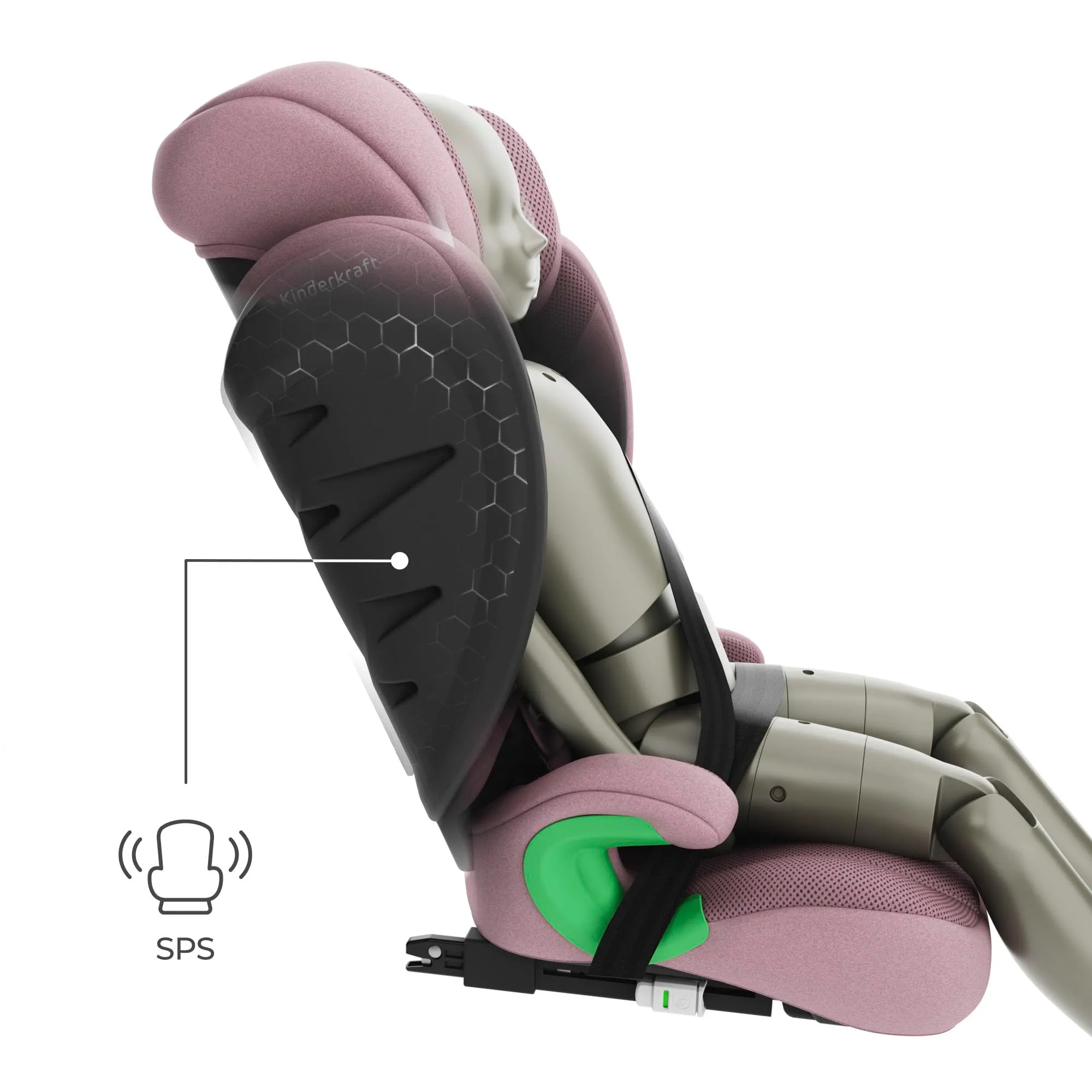 Kinderkraft Junior Fix2 Pro i-Size Seggiolino Auto 15-36 kg, Gruppo 2-3, 100-150 cm, Isofix, Rosa - immagine 8