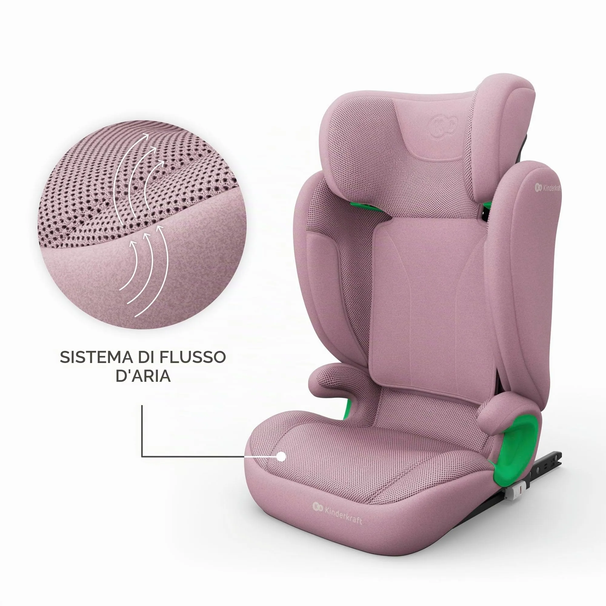 Kinderkraft Junior Fix2 Pro i-Size Seggiolino Auto 15-36 kg, Gruppo 2-3, 100-150 cm, Isofix, Rosa - immagine 11