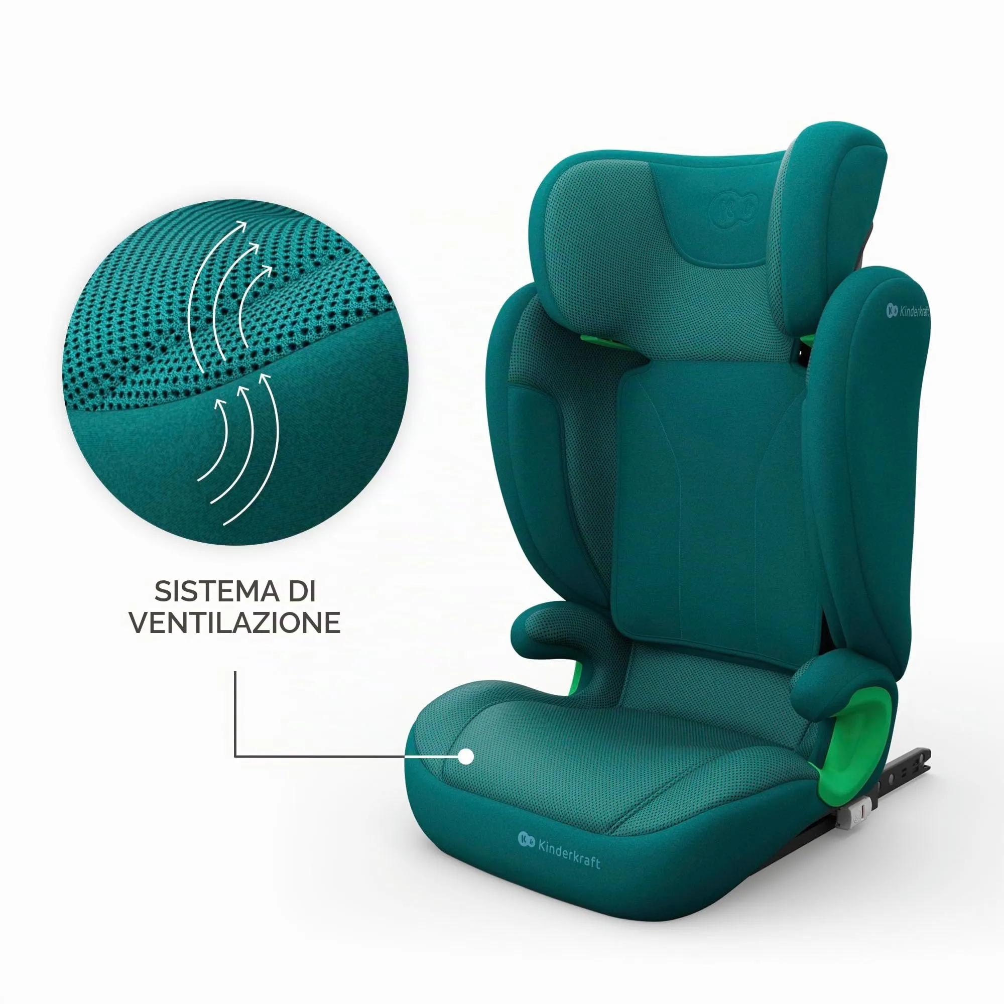 Kinderkraft Junior Fix2 Pro I-Size Seggiolino Auto 100-150 cm, Gruppo 2-3, Isofix, Verde - immagine 10