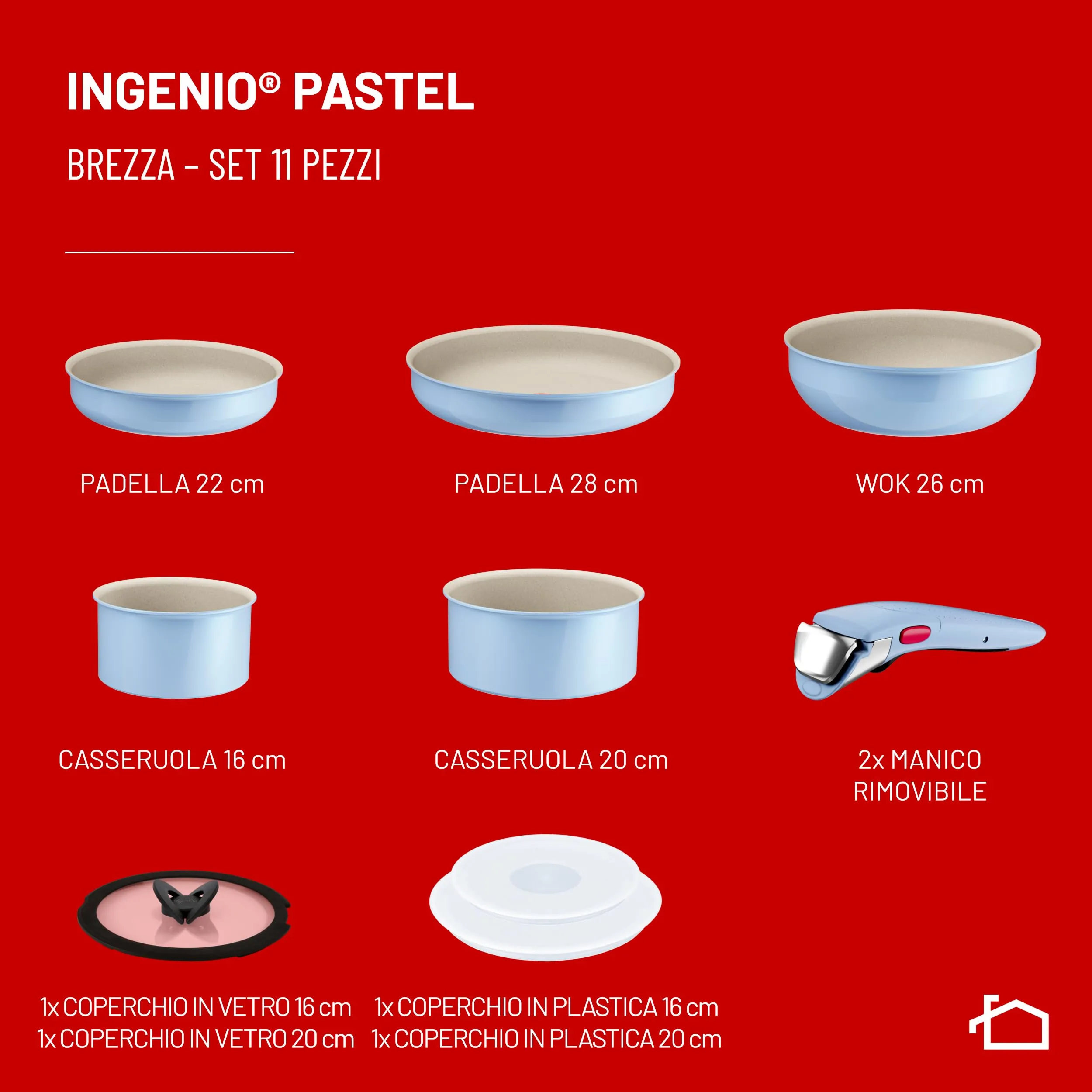 Lagostina Ingenio Pastel Set Padelle Antiaderenti 11 Pezzi, Color Brezza - immagine 2