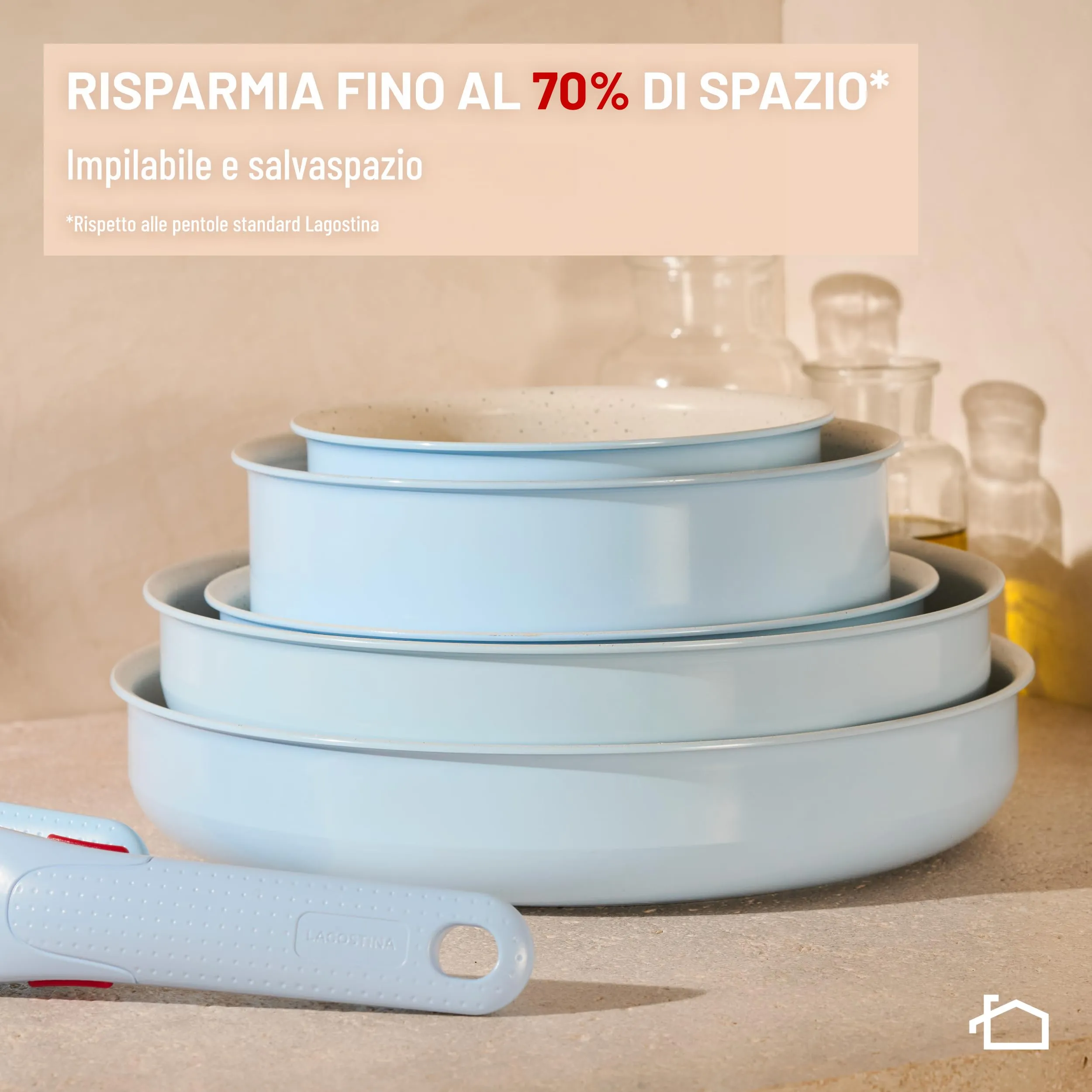 Lagostina Ingenio Pastel Set Padelle Antiaderenti 11 Pezzi, Color Brezza - immagine 6