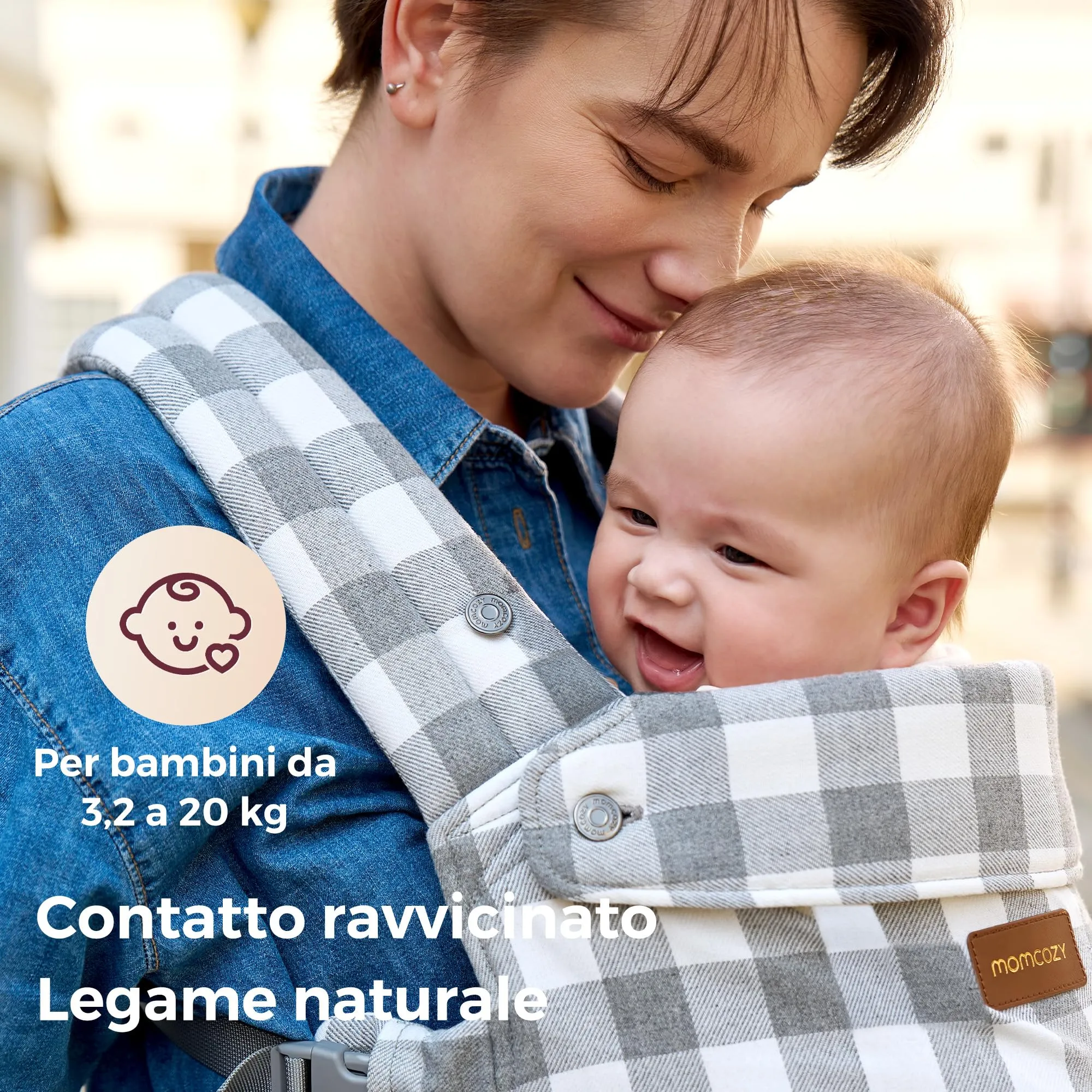 Momcozy Marsupio Neonato Ergonomico 3,2-20 kg, Blue & Grigio - immagine 2