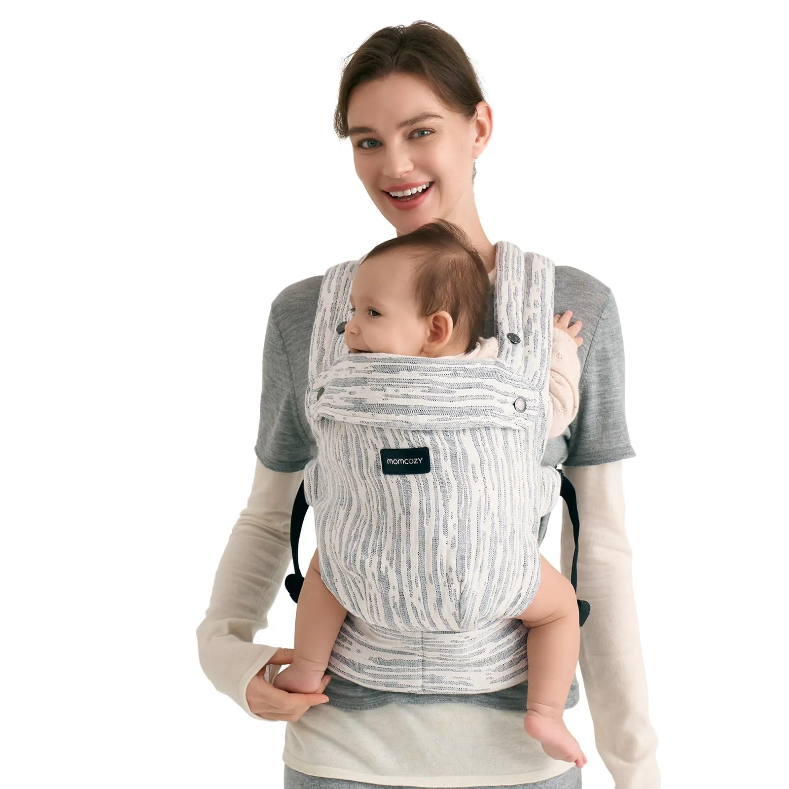 Momcozy Marsupio Neonato Ergonomico, 3,2-20 kg (3-24 Mesi), Strisce grigie - immagine 1