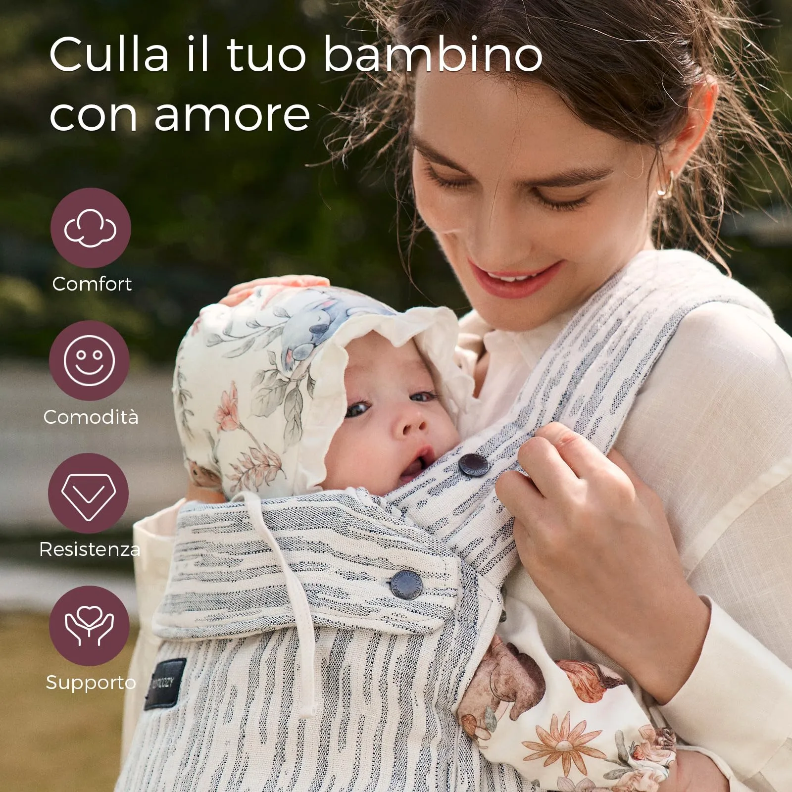 Momcozy Marsupio Neonato Ergonomico, 3,2-20 kg (3-24 Mesi), Strisce grigie - immagine 4
