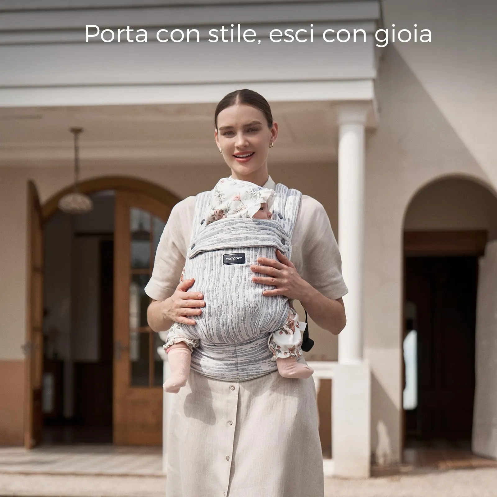 Momcozy Marsupio Neonato Ergonomico, 3,2-20 kg (3-24 Mesi), Strisce grigie - immagine 9