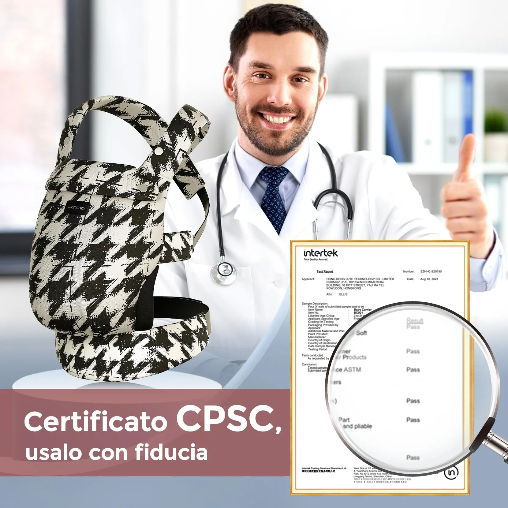 Momcozy Marsupio Neonato Ergonomico 3,2-20 kg (3-24 Mesi) Pied de Poule - immagine 5