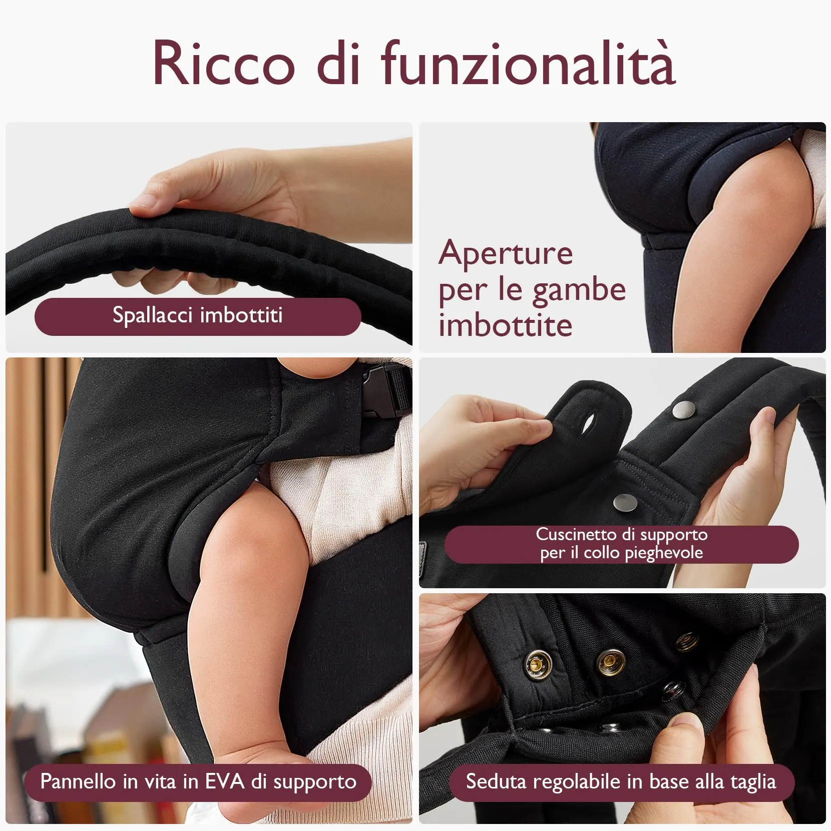 Momcozy Marsupio Neonato Ergonomico Regolabile, 3,2-20 kg, Nero - immagine 3