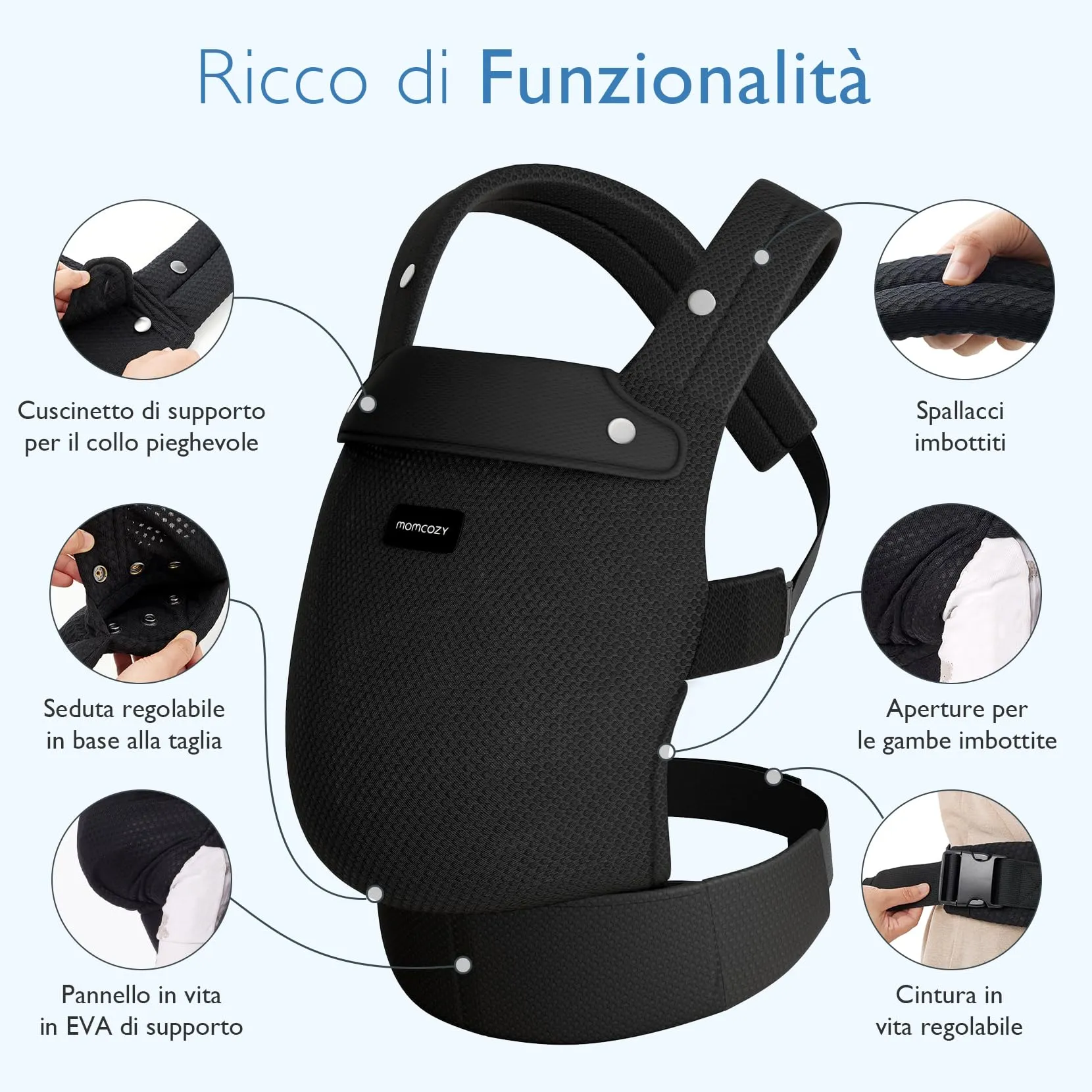 Momcozy Marsupio Neonato Ergonomico 3,2-20 kg (3-24 Mesi), Airmesh-Nero - immagine 2