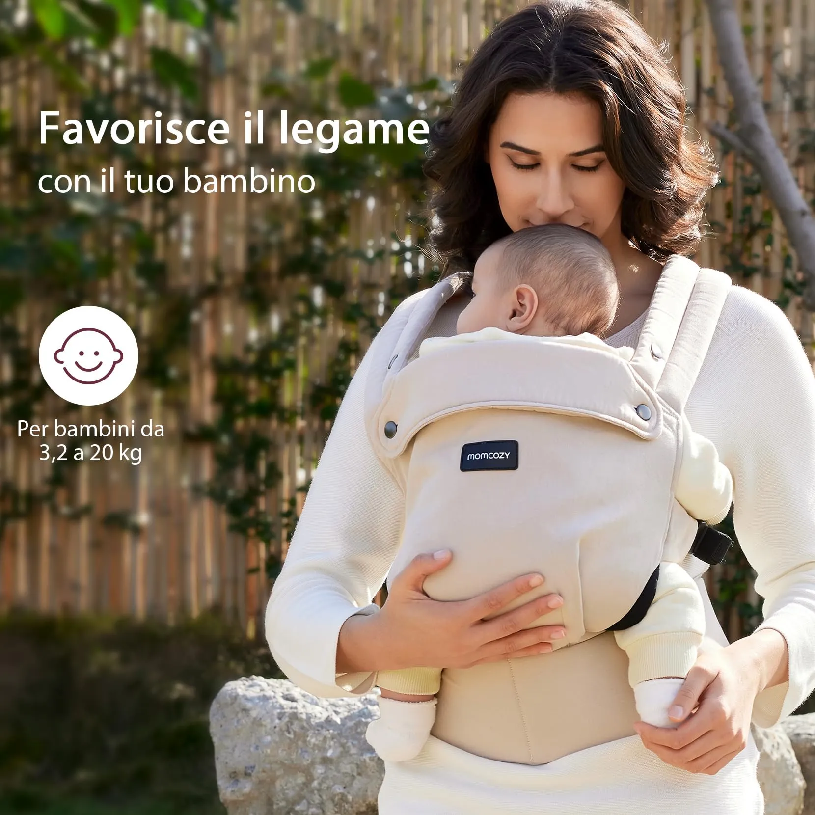 Momcozy Marsupio Neonato Ergonomico Regolabile 3,2-20 kg, Cachi - immagine 3
