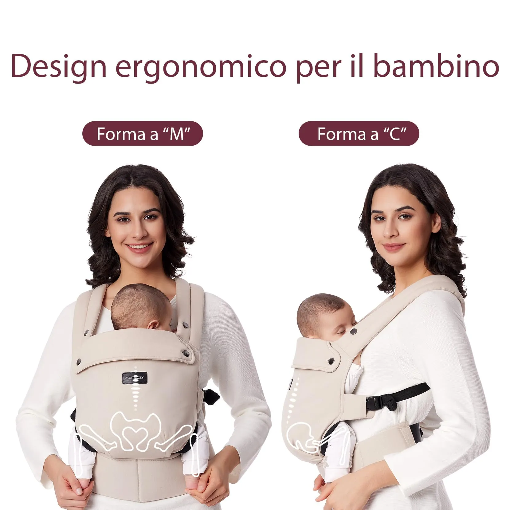 Momcozy Marsupio Neonato Ergonomico Regolabile 3,2-20 kg, Cachi - immagine 5