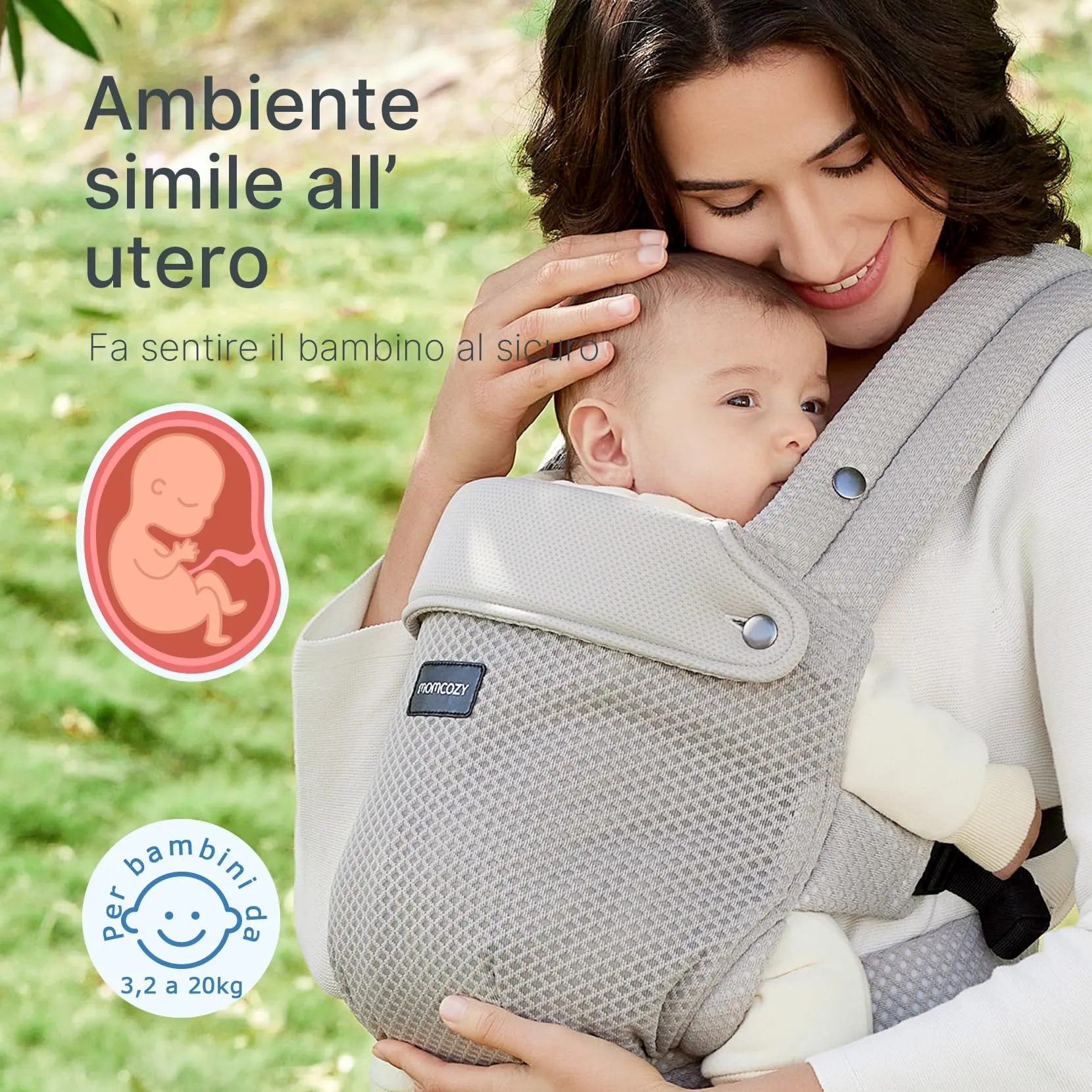 Momcozy Marsupio Neonato Ergonomico 3,2-20 kg (3-24 Mesi) Airmesh-Grigio - immagine 8