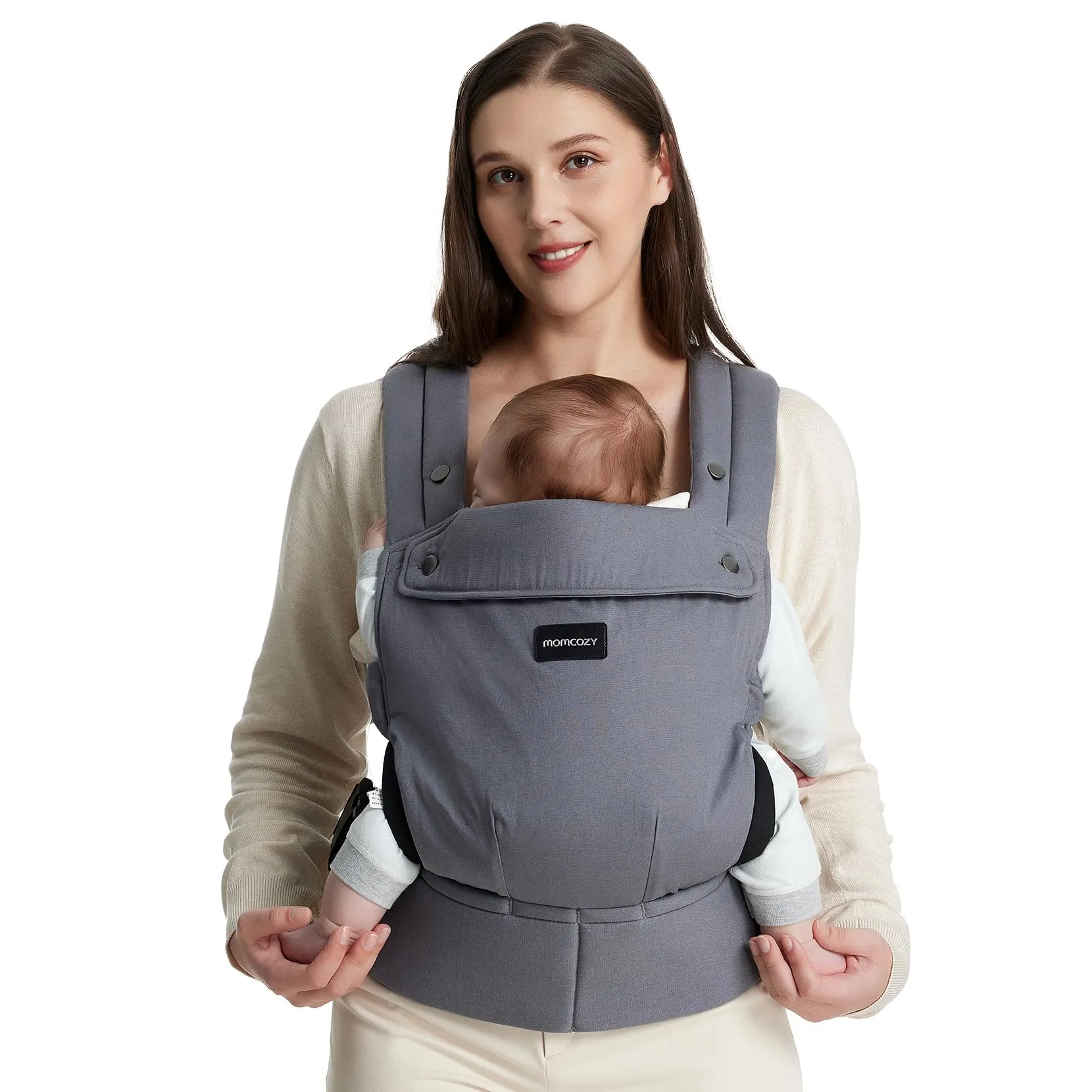 Momcozy Marsupio Neonato Ergonomico Regolabile, 3,2-20 kg (3-24 Mesi), Grigio - immagine 1