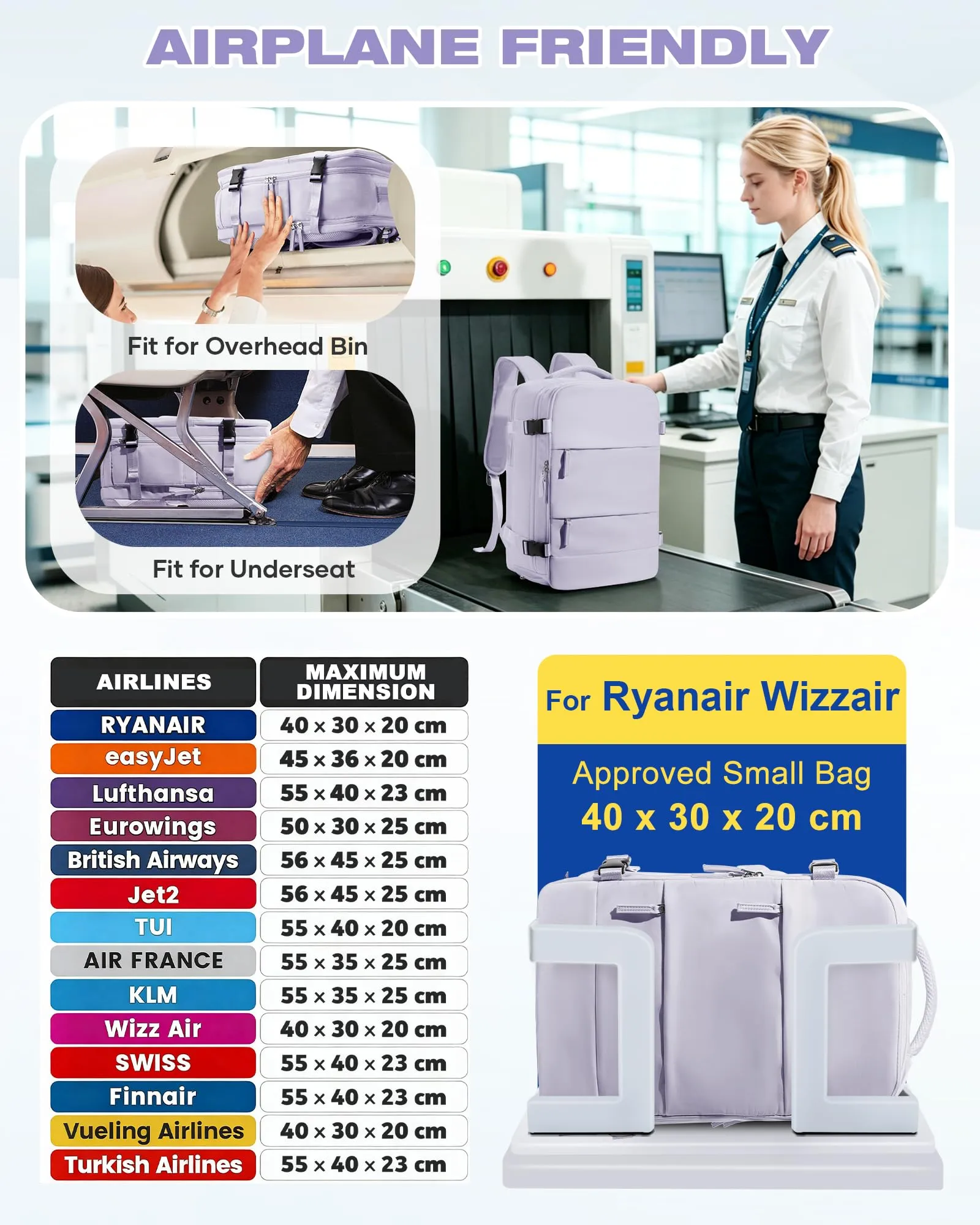 SZLX Zaino da Viaggio Sottovuoto con Pompa 40x30x20 per Ryanair e Wizzair, Impermeabile, Scomparto Laptop 14 Pollici e Scomparto Scarpe - immagine 3