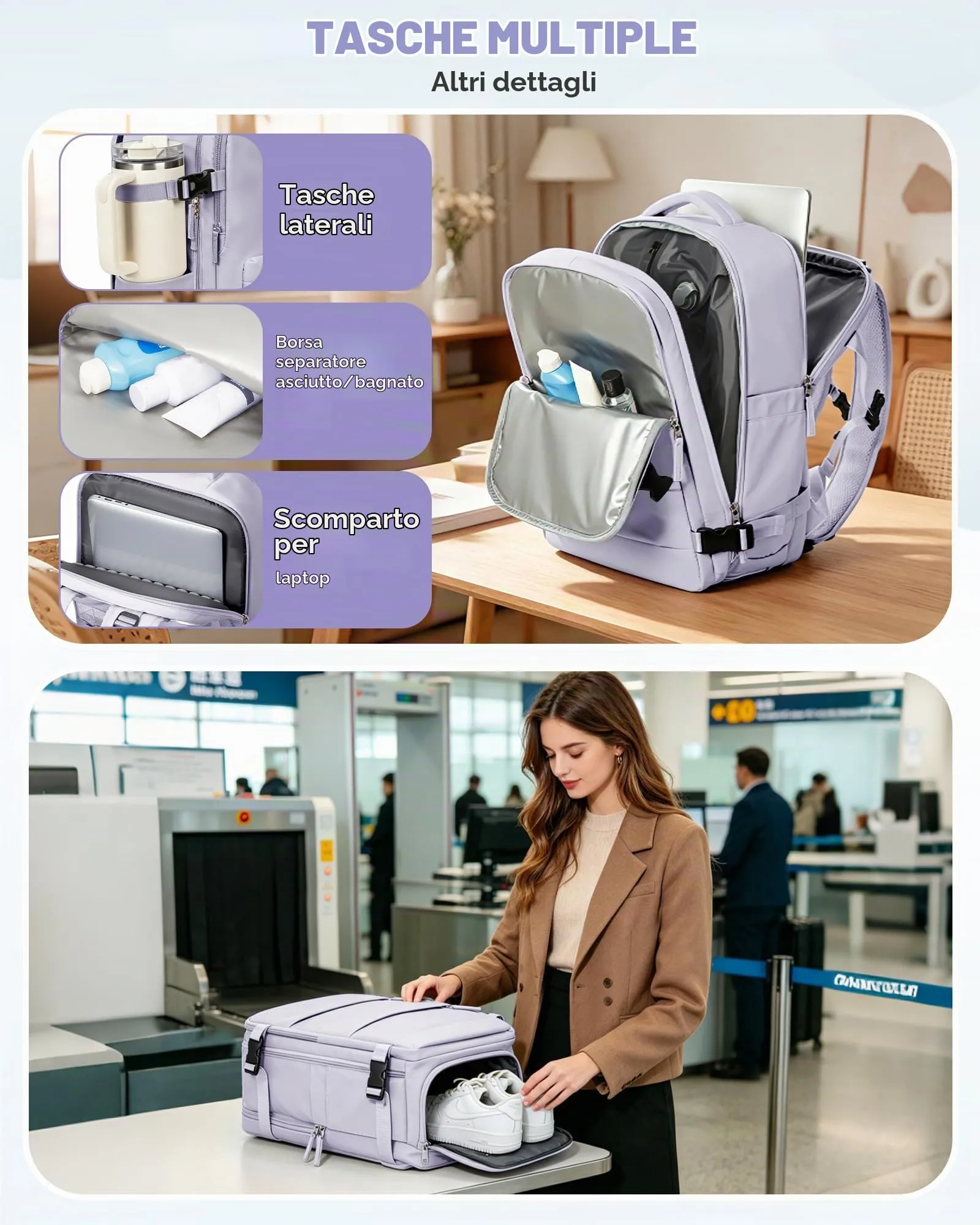 SZLX Zaino da Viaggio Sottovuoto con Pompa 40x30x20 per Ryanair e Wizzair, Impermeabile, Scomparto Laptop 14 Pollici e Scomparto Scarpe - immagine 9