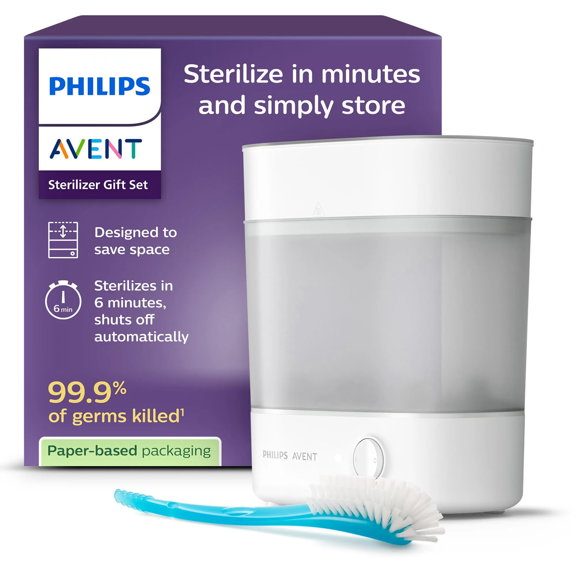 Philips Avent Esterilizador Eléctrico de Vapor con Cepillo para Biberón y Tetina, SCF291/30 - immagine 1