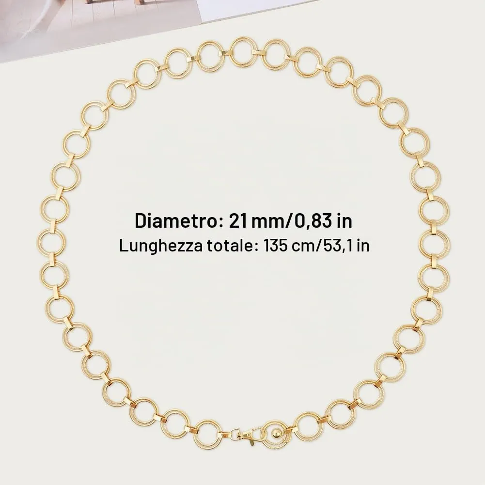Alaoo Cintura Gioiello Donna in Catena di Metallo, Oro, 135cm, 21mm - immagine 2