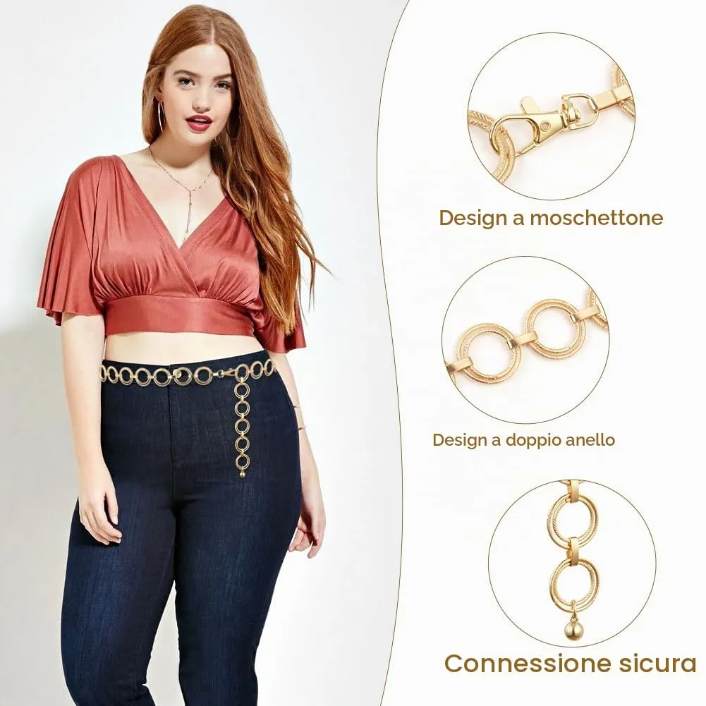 Alaoo Cintura Gioiello Donna in Catena di Metallo, Oro, 135cm, 21mm - immagine 3