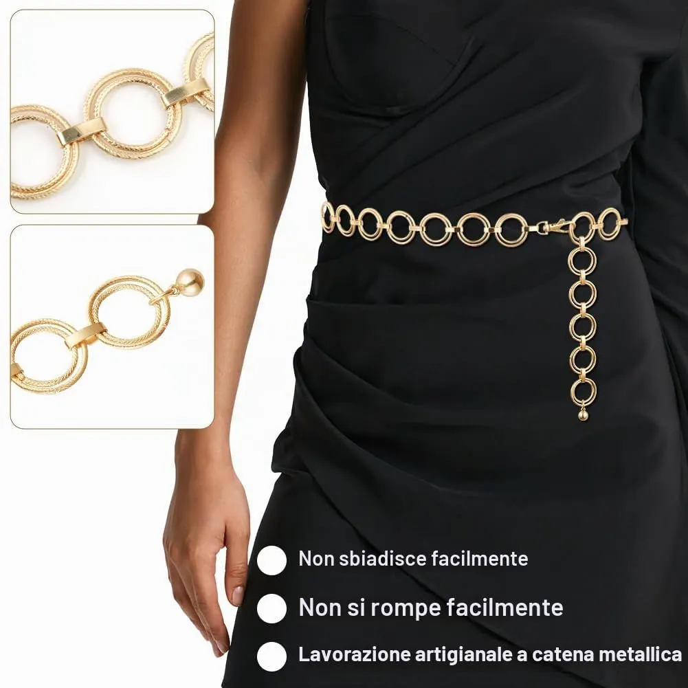 Alaoo Cintura Gioiello Donna in Catena di Metallo, Oro, 135cm, 21mm - immagine 4