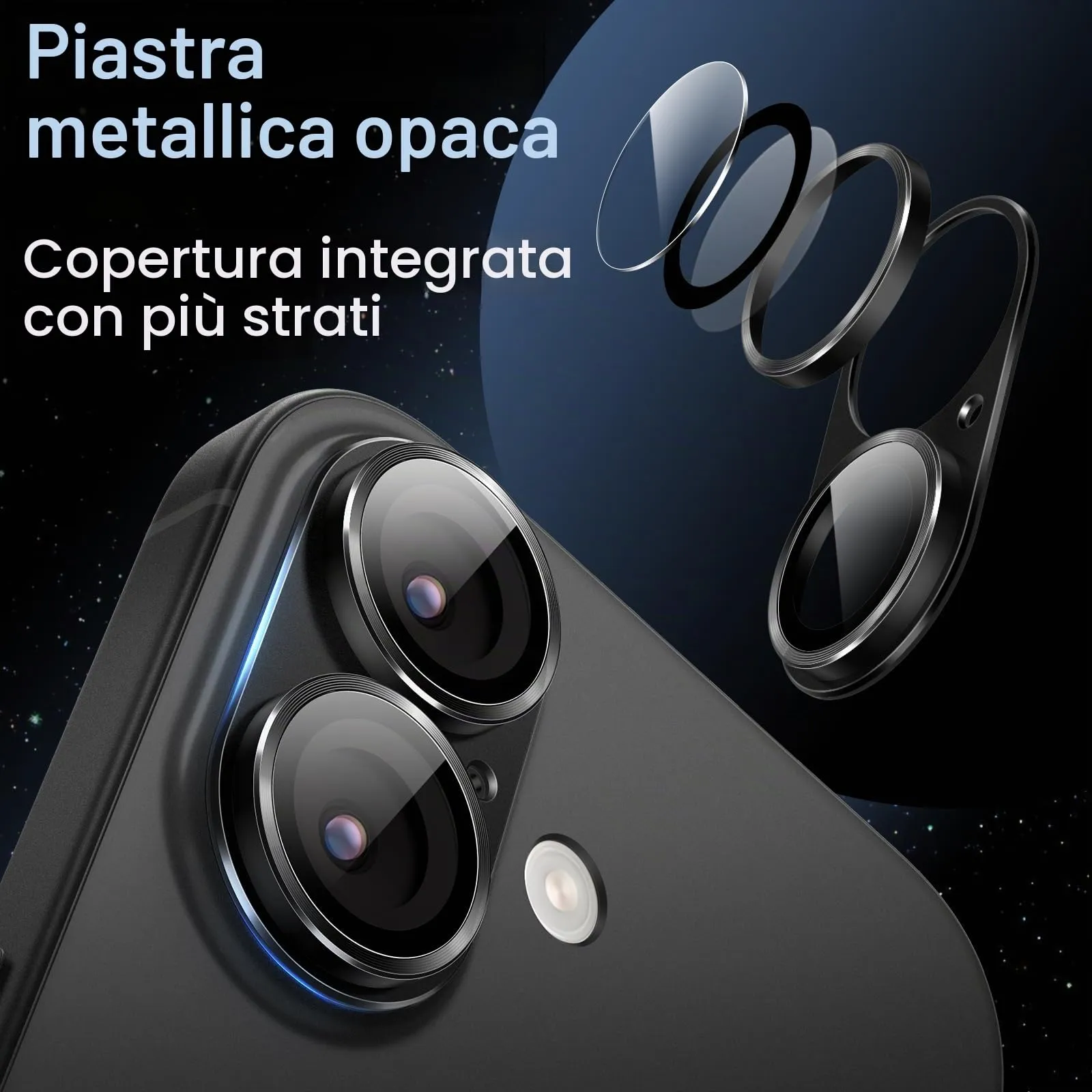JETech Pellicola Protettiva Fotocamera per iPhone 17, Nero - immagine 3