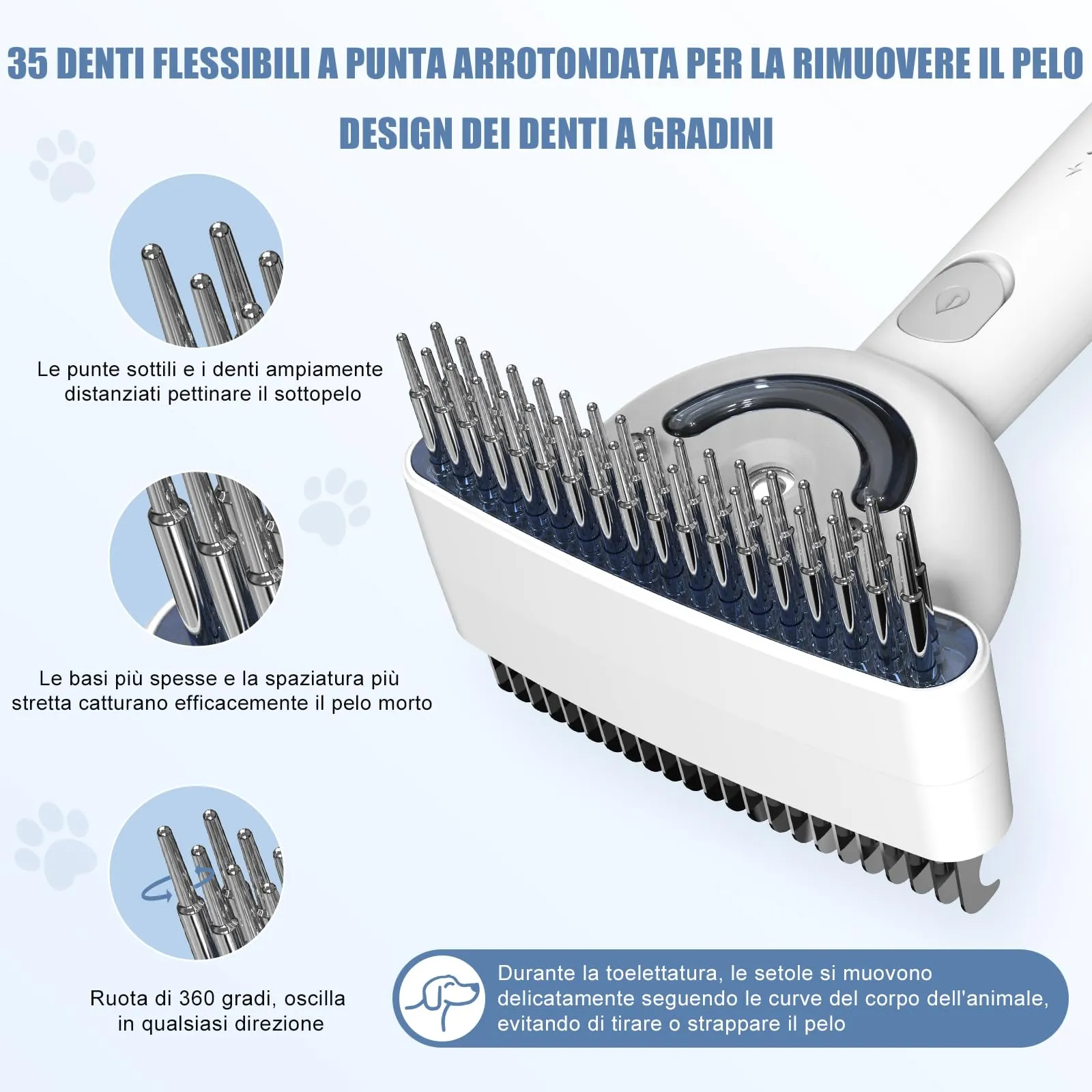 POIIOPY Spazzola a Vapore per Cani e Gatti a Pelo Lungo, Pettine Multifunzione 5 in 1 Doppia Faccia, Extra Wide, RK35-Y - immagine 4