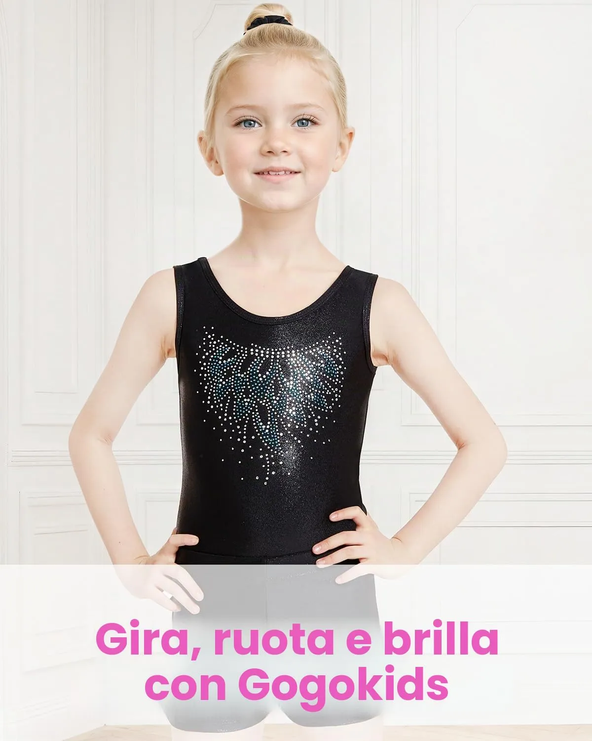 Gogokids Completo Ginnastica Bambina 3 Pezzi, Body Senza Maniche, Pantaloncini e Fascia per Capelli, Design Sfumato Scintillante, 3-12 Anni - immagine 6