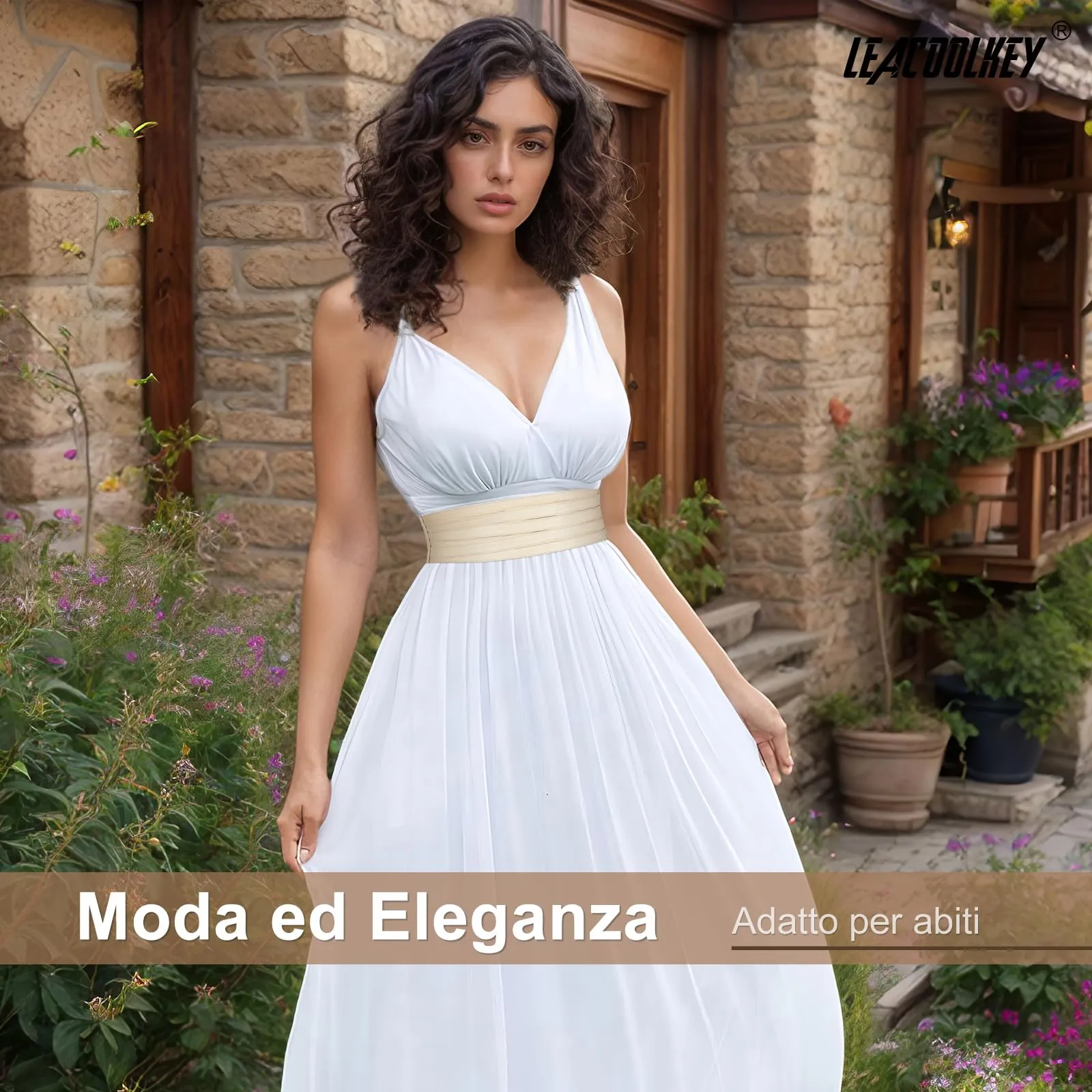 LEACOOLKEY Cintura Larga Donna in Elastica per Abiti e Jeans, Beige, 70cm - immagine 4
