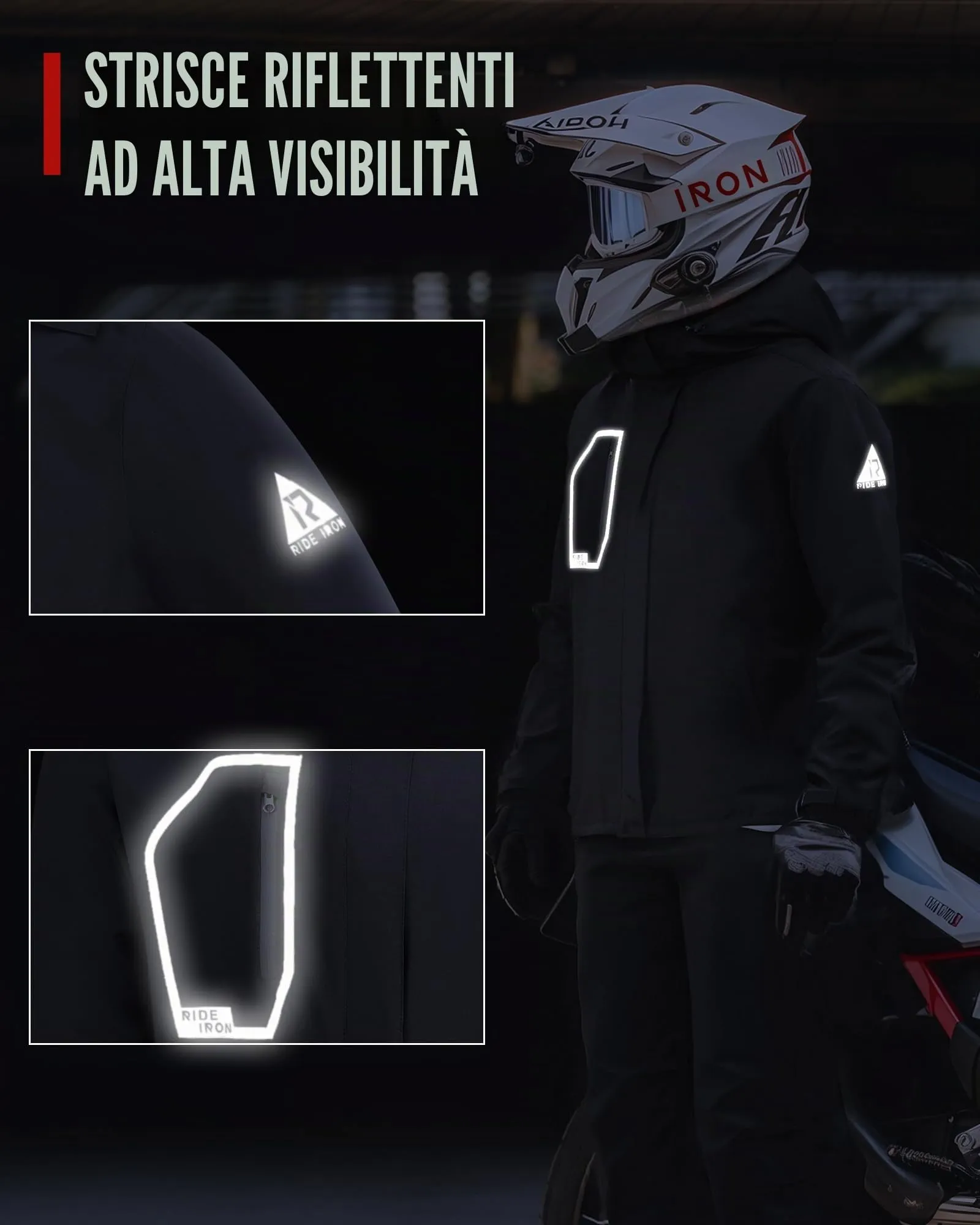 RIDEIRON Tuta Antipioggia da Moto 2 Pezzi MJ5012, 15.000 mm, Nero, L - immagine 6