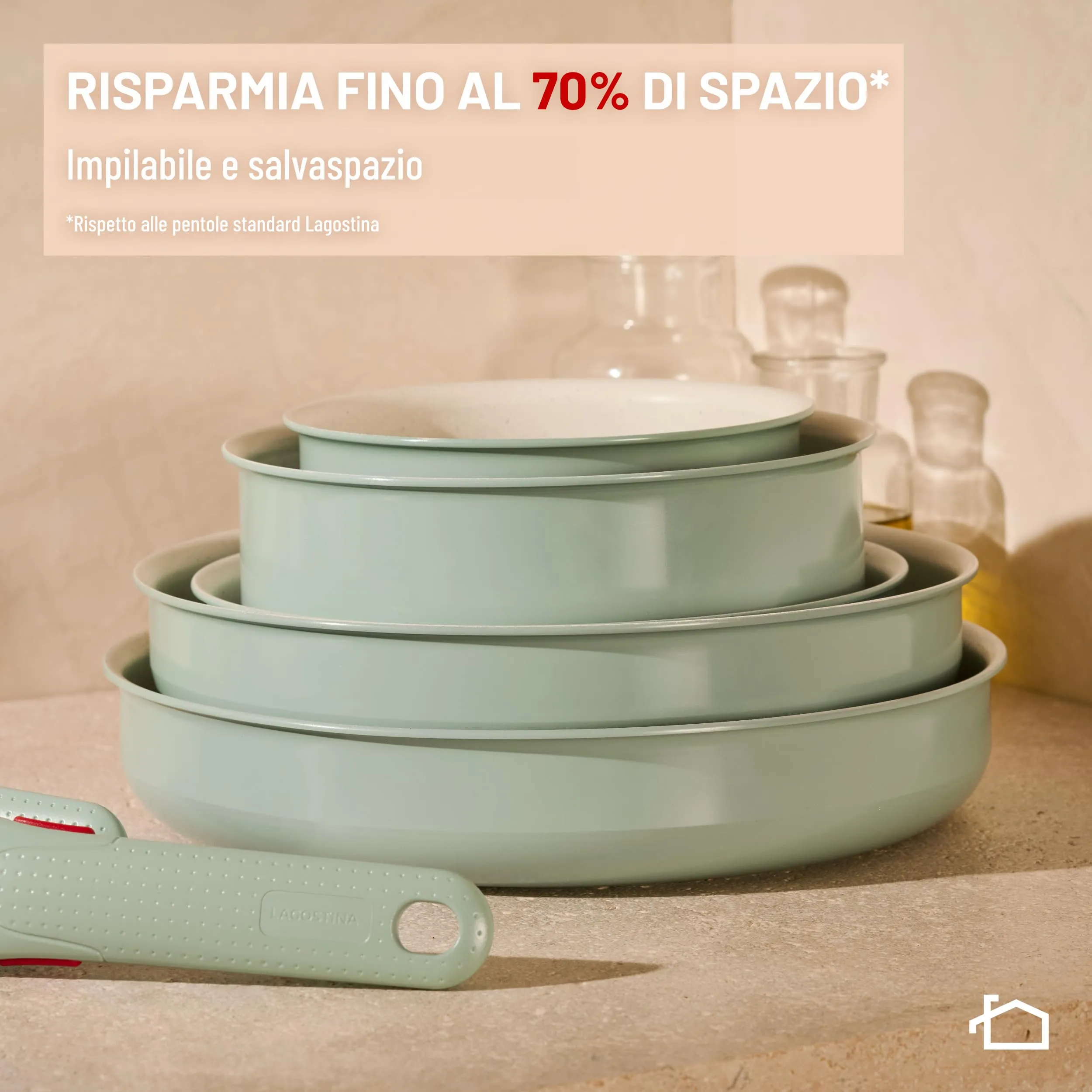 Lagostina Ingenio Pastel Set Padelle Antiaderenti 11 Pezzi, Color Salvia - immagine 6