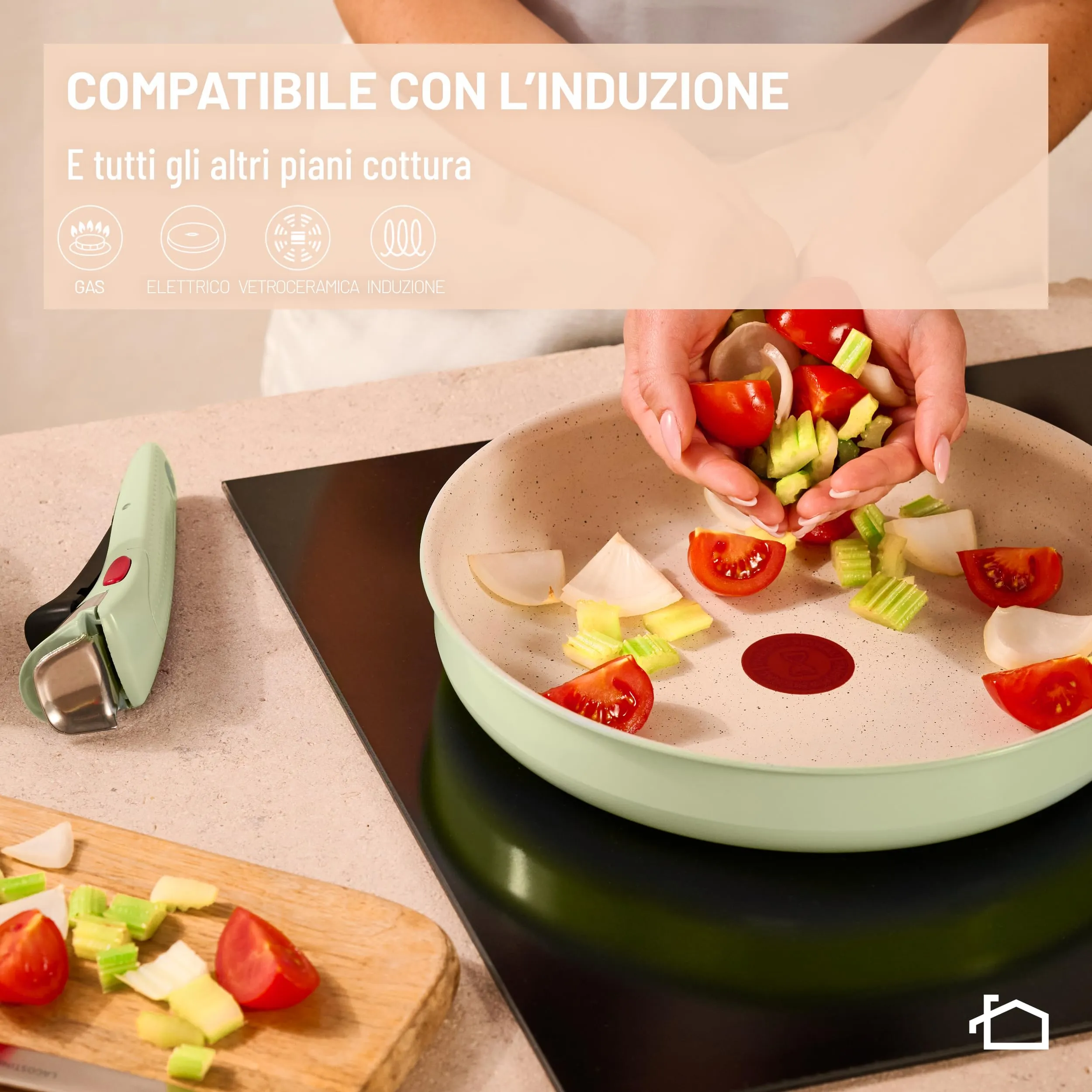 Lagostina Ingenio Pastel Set Padelle Antiaderenti 11 Pezzi, Color Salvia - immagine 8