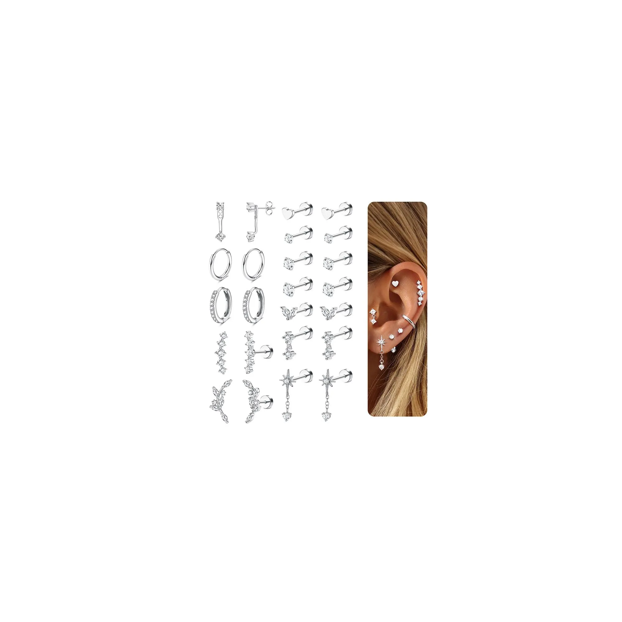 Adramata Set Orecchini Donna in Acciaio Inossidabile Argento - immagine 1