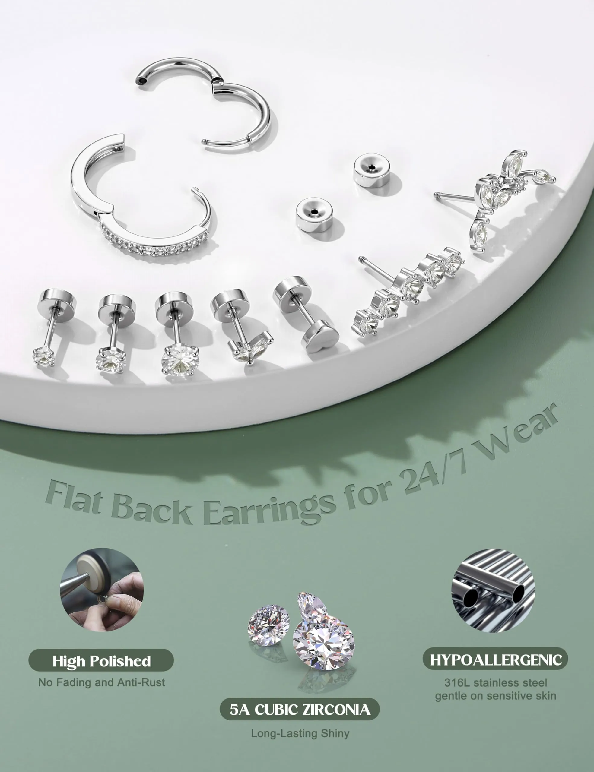Adramata Set Orecchini Donna in Acciaio Inossidabile Argento - immagine 3