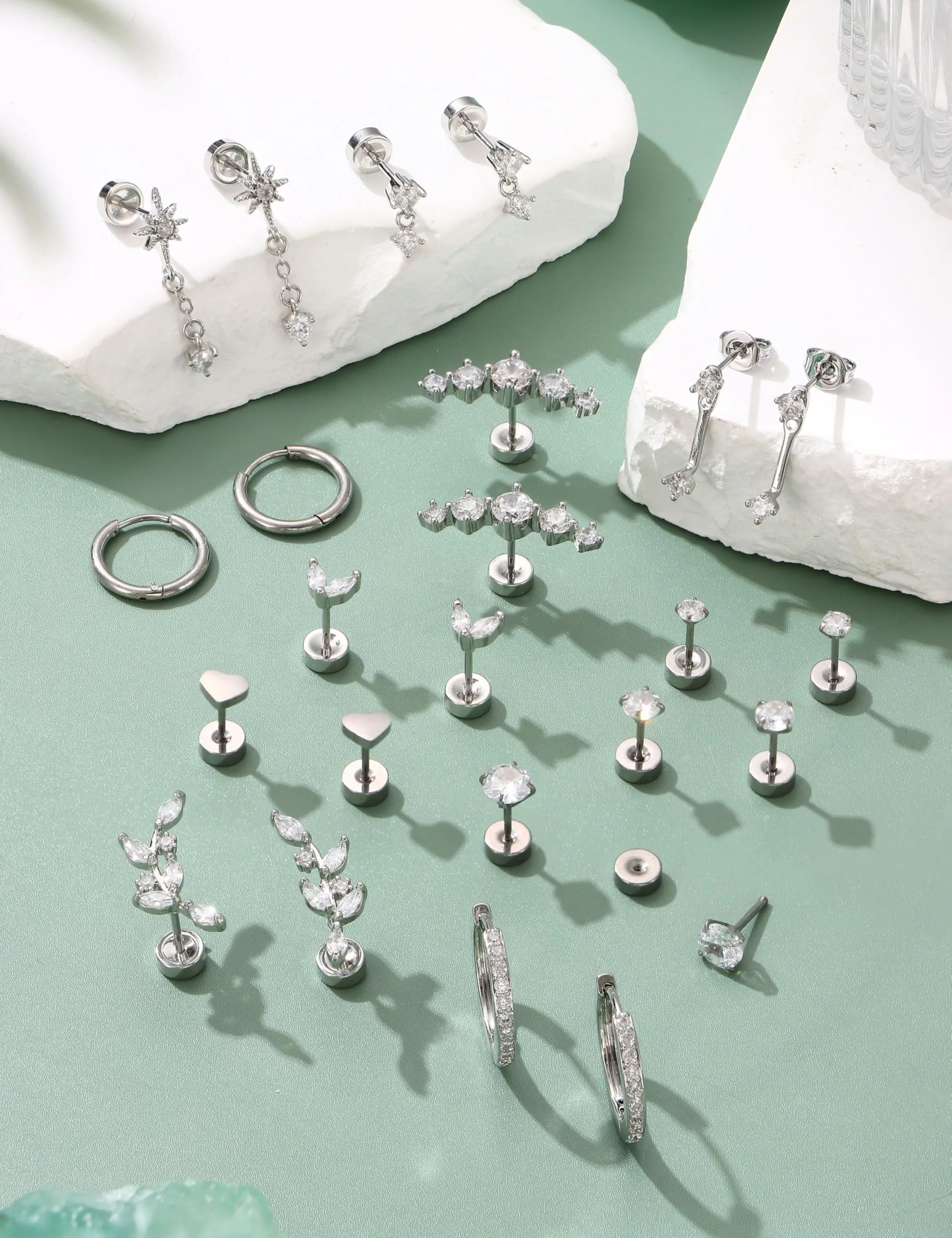 Adramata Set Orecchini Donna in Acciaio Inossidabile Argento - immagine 6
