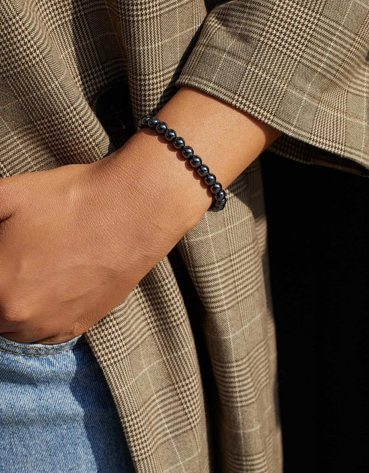 Landorilo Bracciale in Pietra Naturale Ematite, 6 mm, 19 cm - immagine 2
