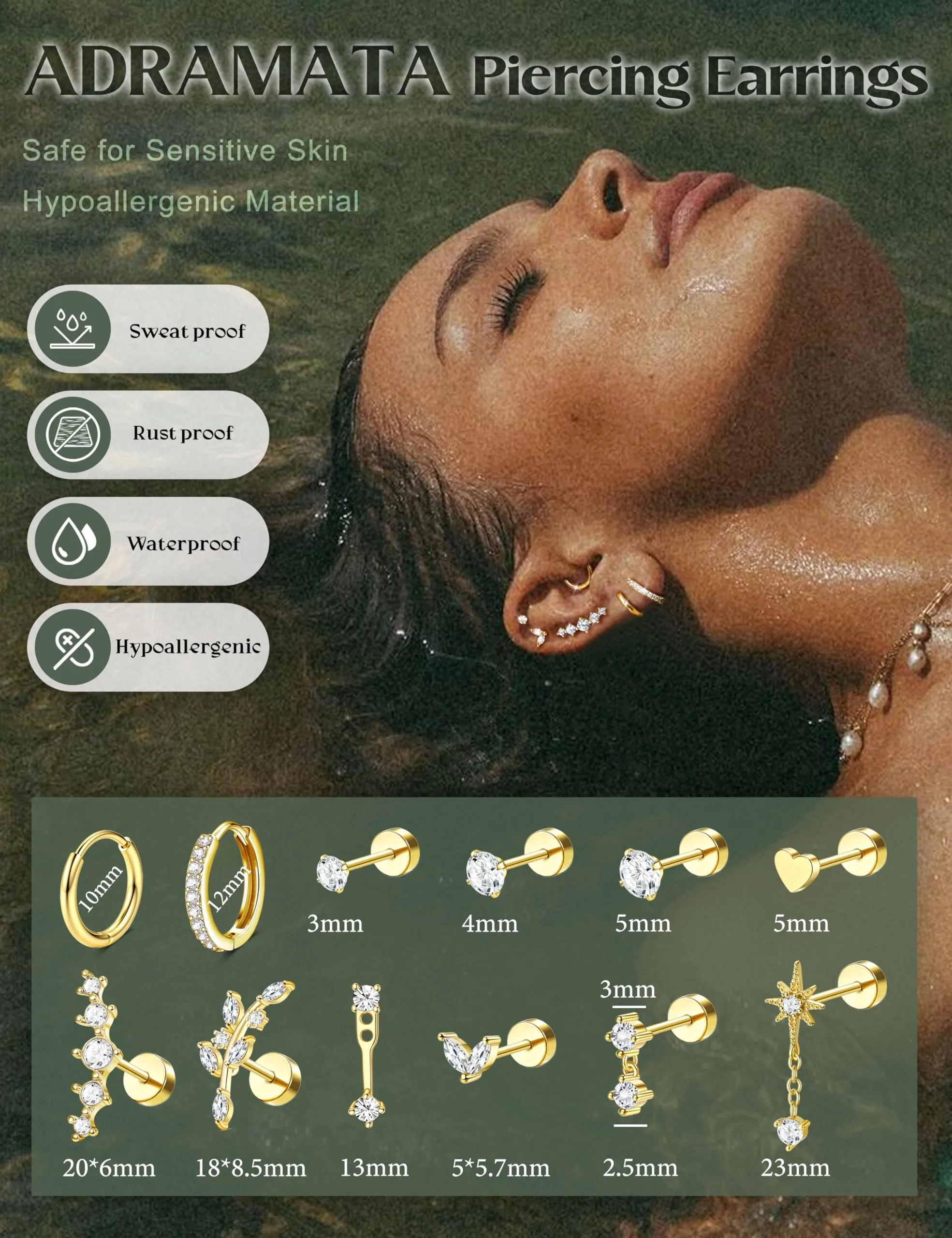 Adramata Set Orecchini Donna in Acciaio Inossidabile Oro - immagine 4