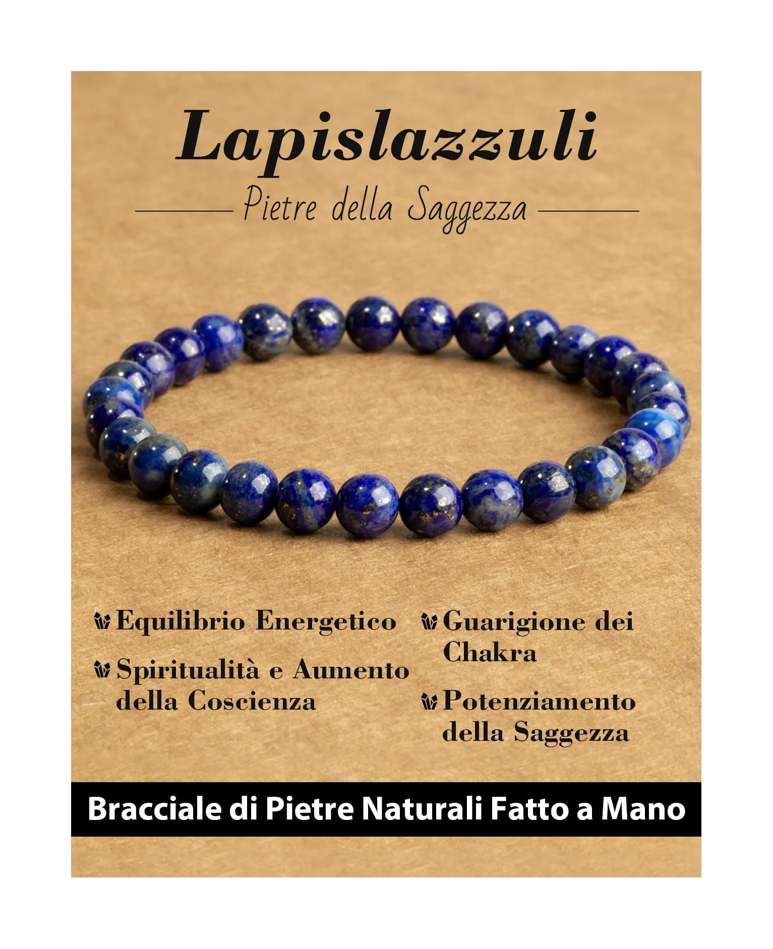 Landorilo Bracciale in Lapislazzuli, Pietra Naturale 6 mm, 19 cm - immagine 1