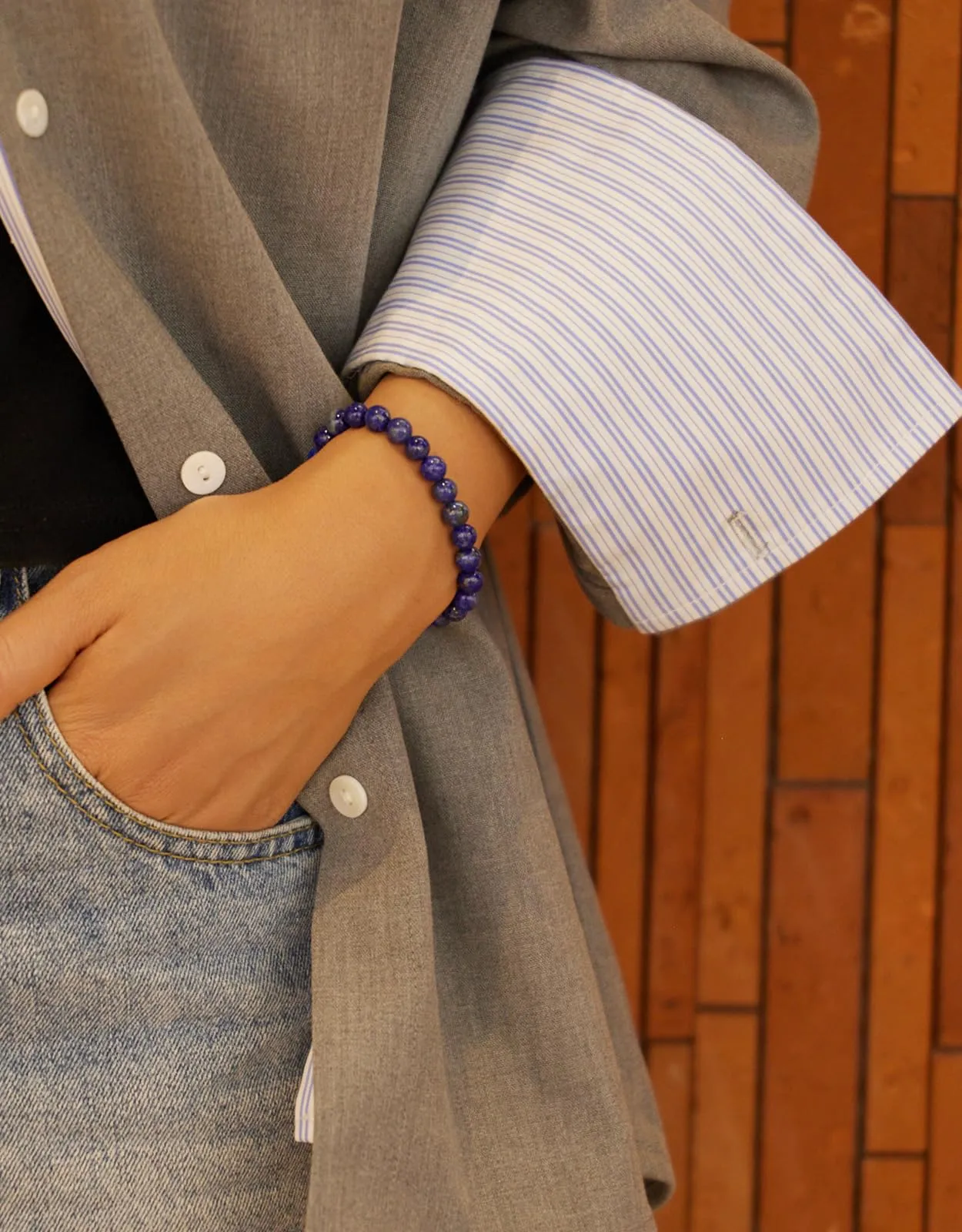 Landorilo Bracciale in Lapislazzuli, Pietra Naturale 6 mm, 19 cm - immagine 2
