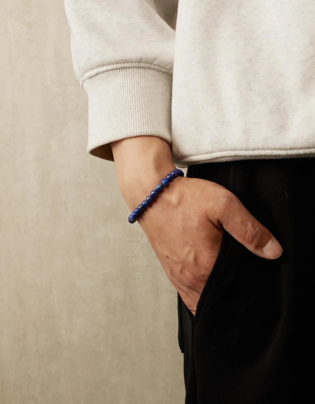 Landorilo Bracciale in Lapislazzuli, Pietra Naturale 6 mm, 19 cm - immagine 3