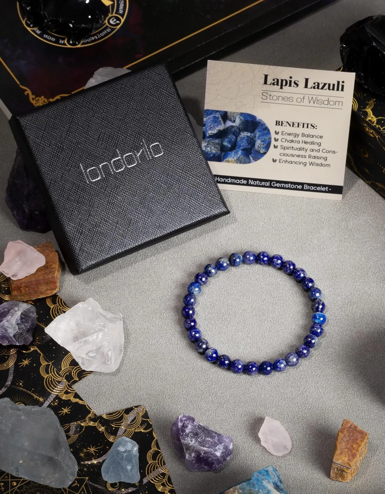 Landorilo Bracciale in Lapislazzuli, Pietra Naturale 6 mm, 19 cm - immagine 5