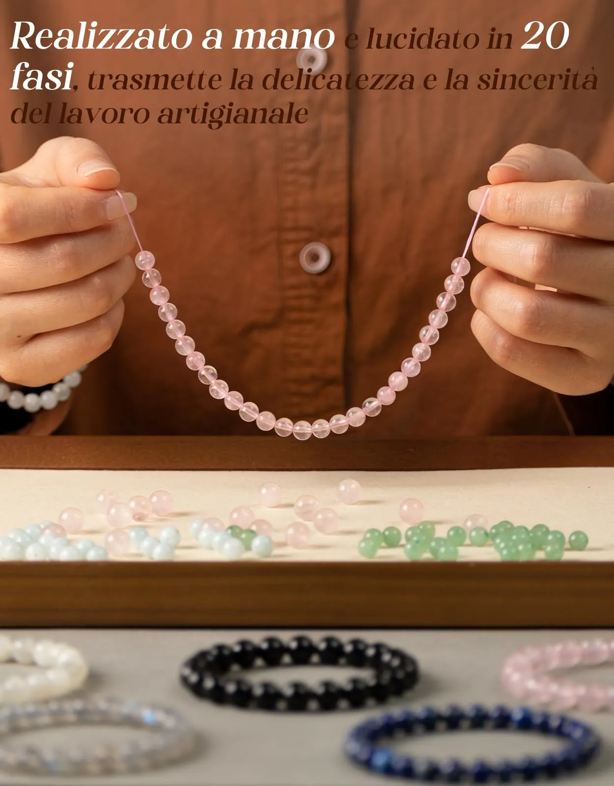 Landorilo Bracciale in Lapislazzuli, Pietra Naturale 6 mm, 19 cm - immagine 6