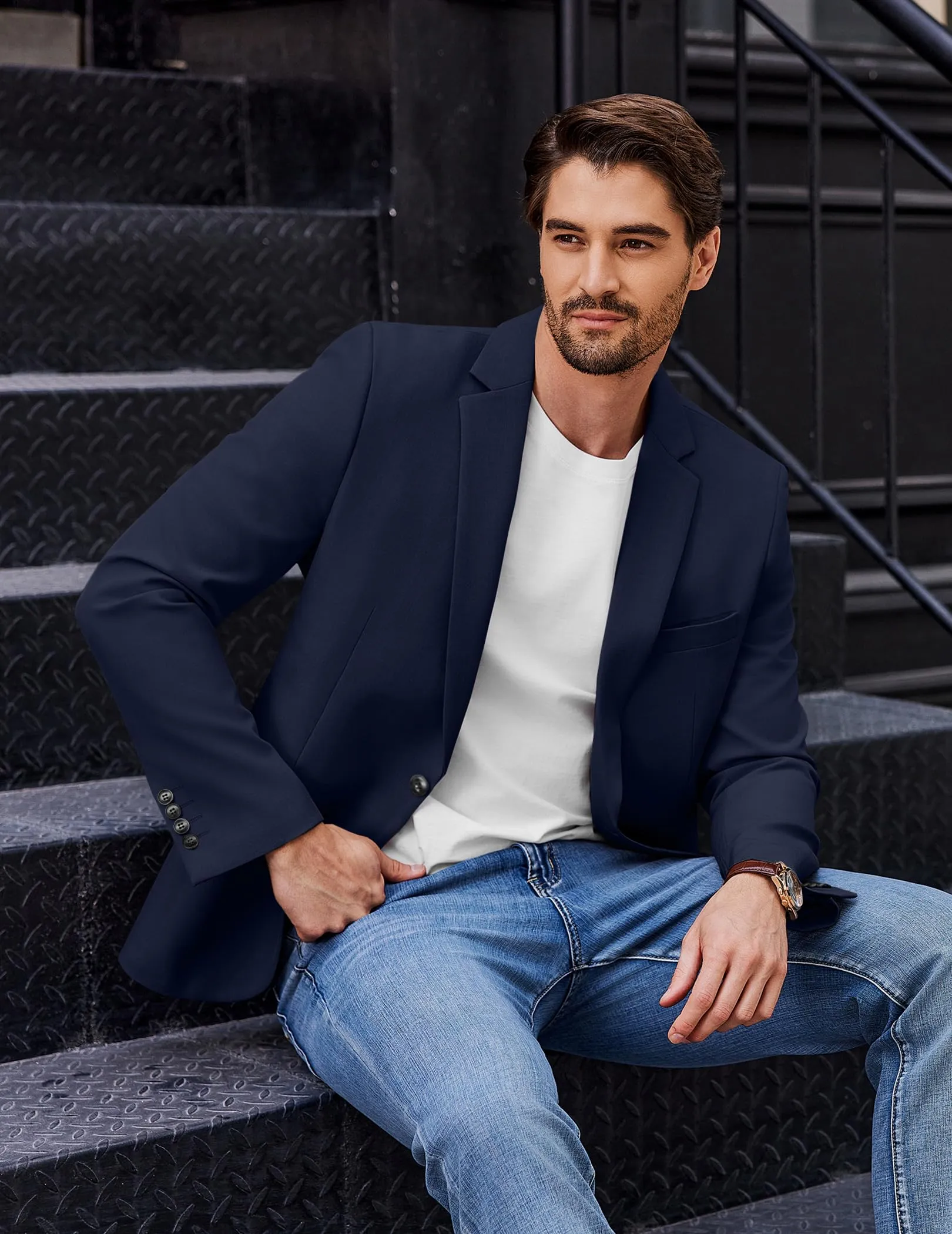 COOFANDY Giacca Blazer Sportiva Casual da Uomo Blu Scuro XL - immagine 2