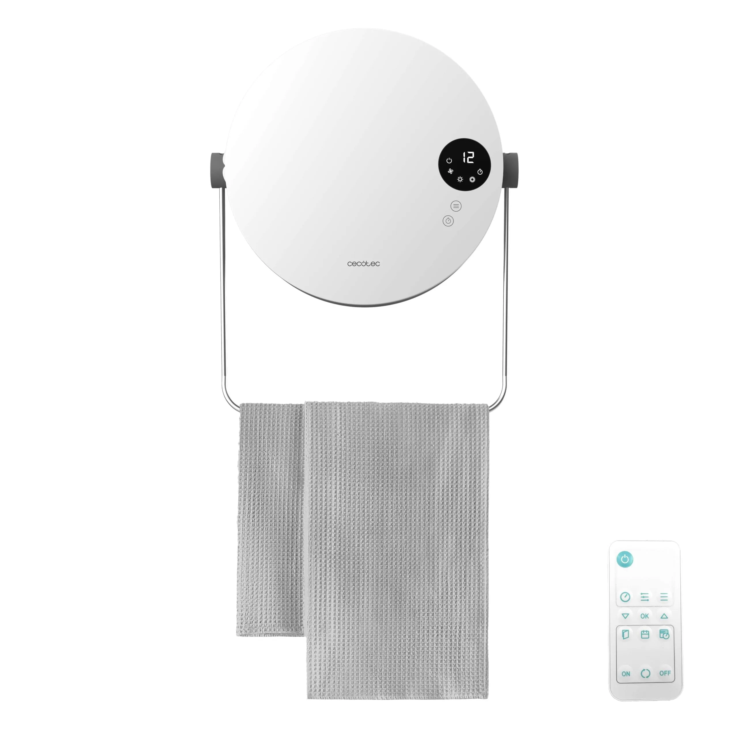 Cecotec ReadyWarm 2000 Round Scaldasalviette Ceramico da Parete, 2000W, 2 Livelli, LED, Touch Control, Telecomando, Timer, IP22 - immagine 1