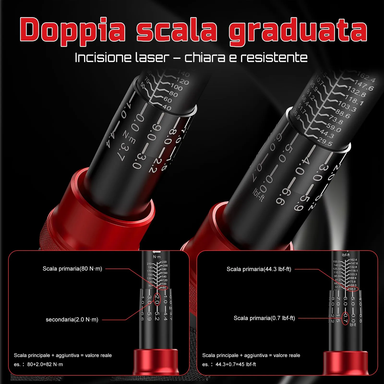HYCHIKA Chiave Dinamometrica 1/2" 40-220 Nm con Adattatore 3/8", Prolunga e Bussole (17, 19, 21mm) - immagine 7