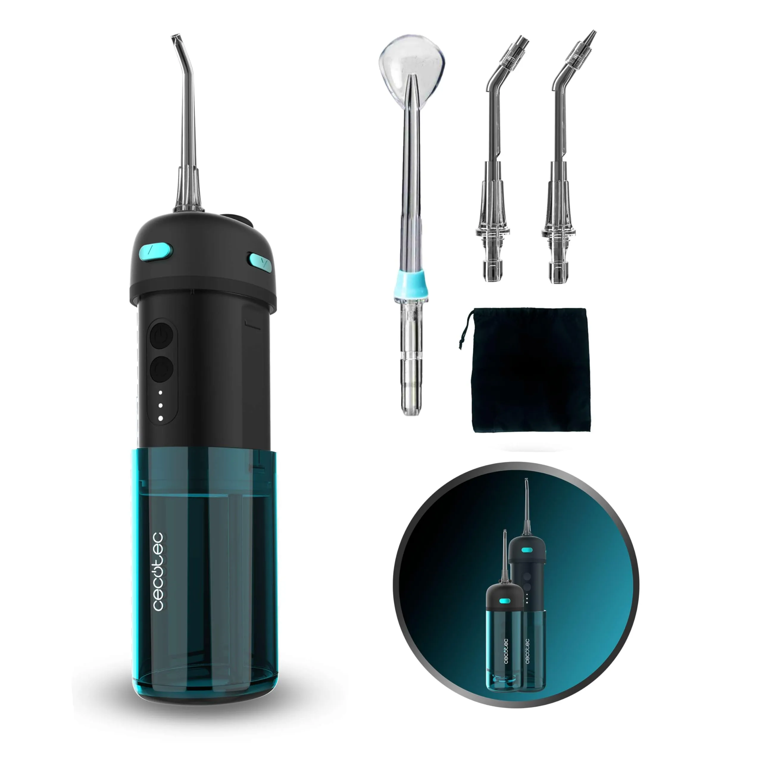 Cecotec ToothCare Jet Clean Splash Irrigatore Orale da Viaggio, 3 Modalità, 8 Intensità, 150ml, IPX7, 3 Ugelli Intercambiabili - immagine 2
