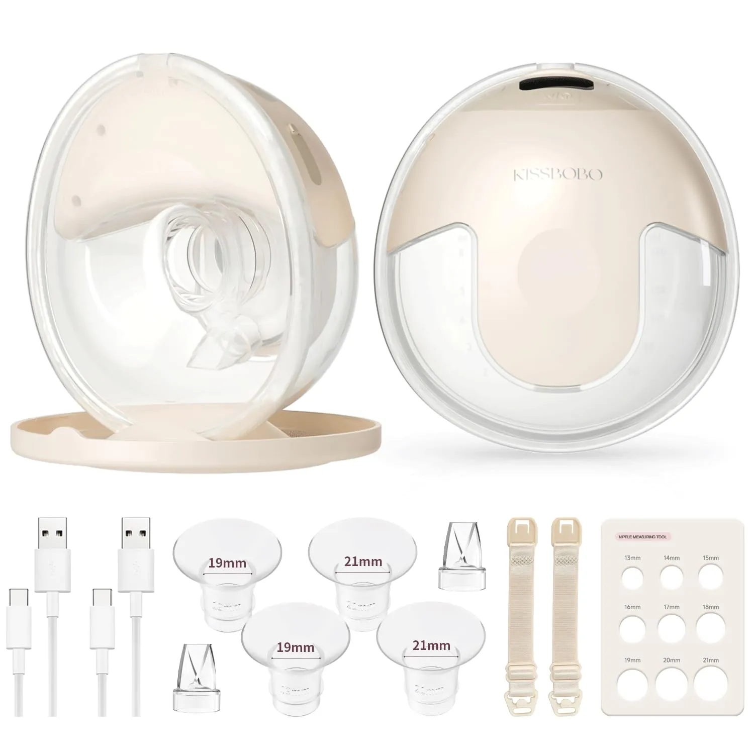 KISSBOBO K5 Tiralatte Elettrico Doppio, 19 Livelli, 4 Modalità, 280 mmHg (Beige, 2 Pezzi) - immagine 1