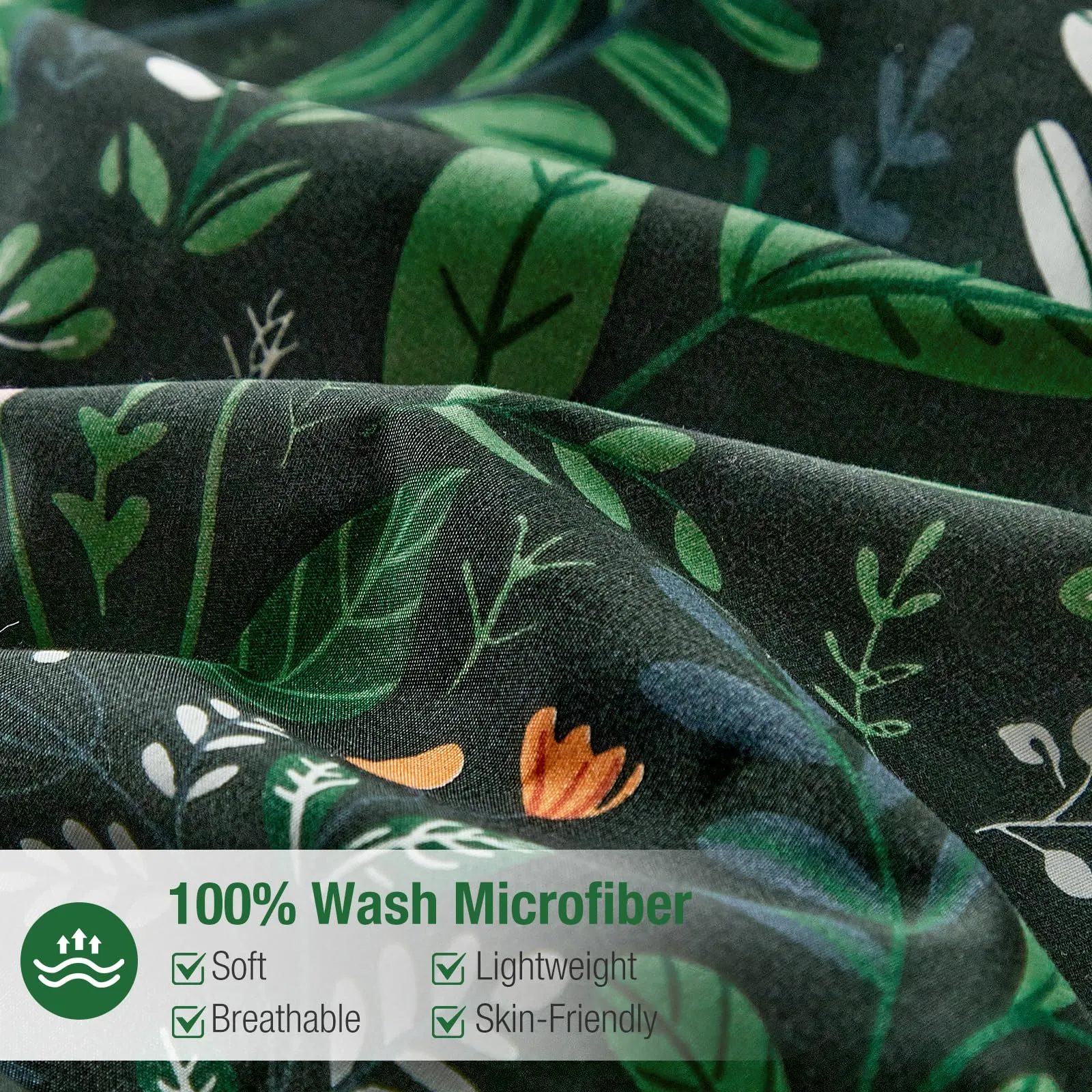 Tokokimo Set Copripiumino Matrimoniale 3 Pezzi, 240x220 cm, Motivo Giardino, Microfibra, Verde Scuro - immagine 3