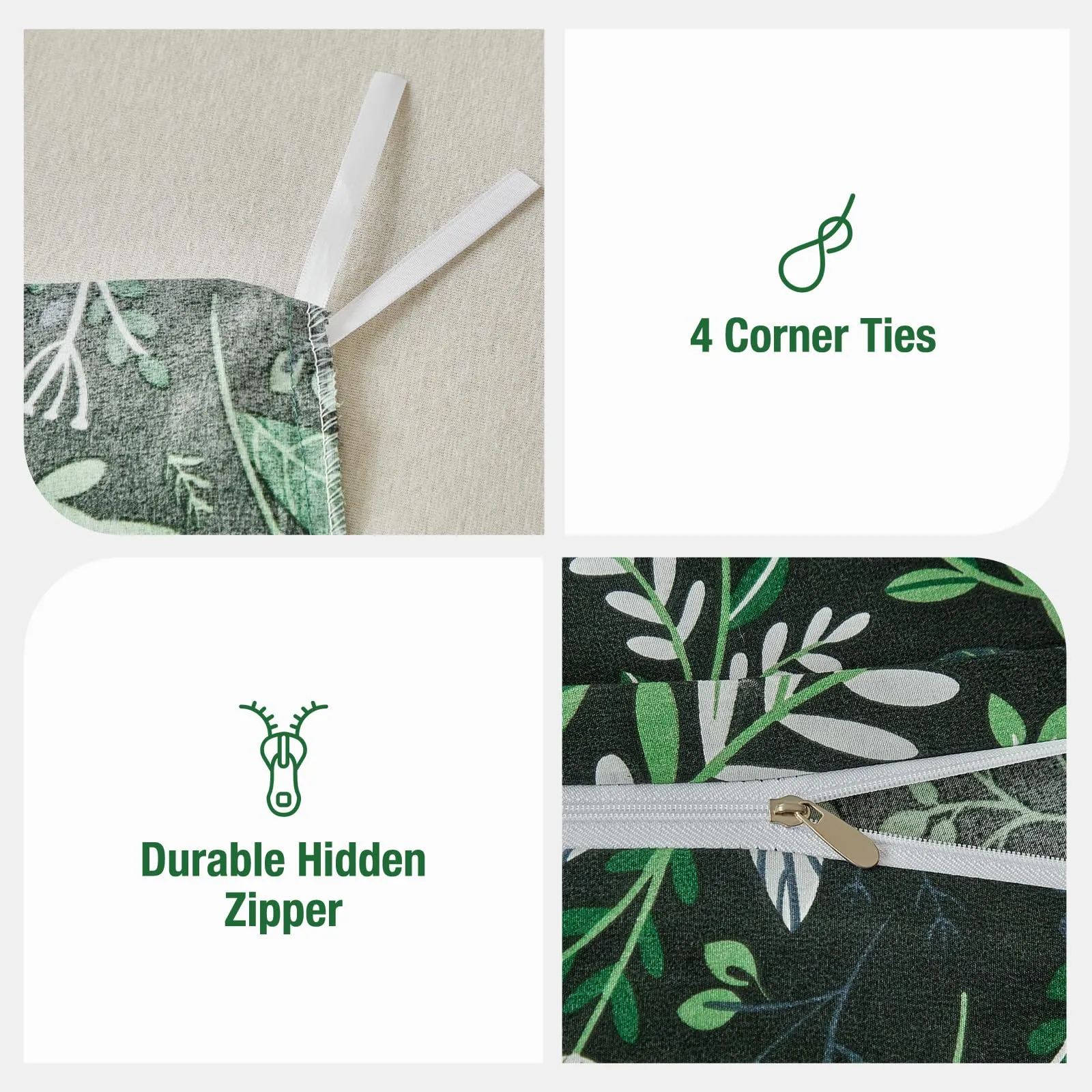 Tokokimo Set Copripiumino Matrimoniale 3 Pezzi, 240x220 cm, Motivo Giardino, Microfibra, Verde Scuro - immagine 4