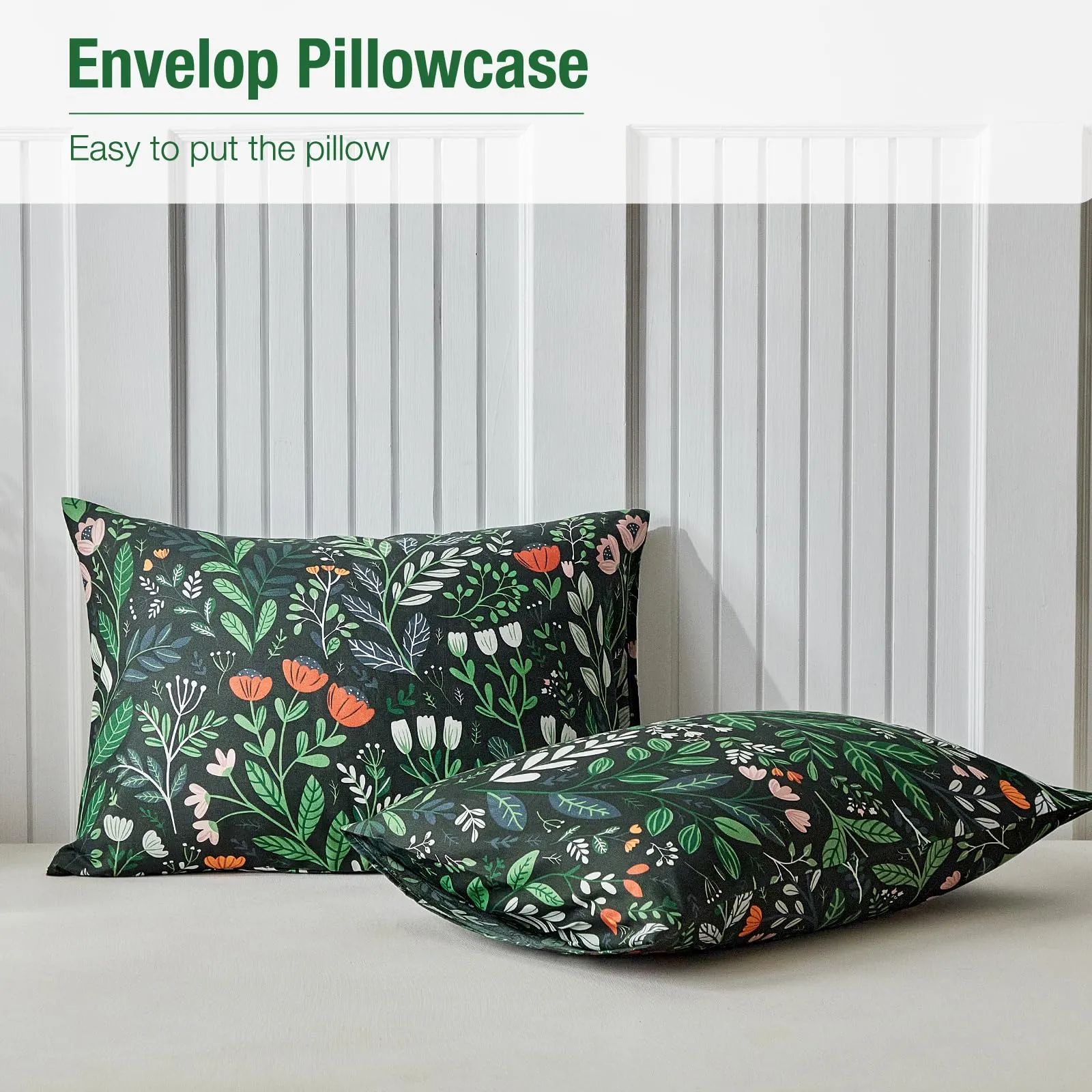 Tokokimo Set Copripiumino Matrimoniale 3 Pezzi, 240x220 cm, Motivo Giardino, Microfibra, Verde Scuro - immagine 5